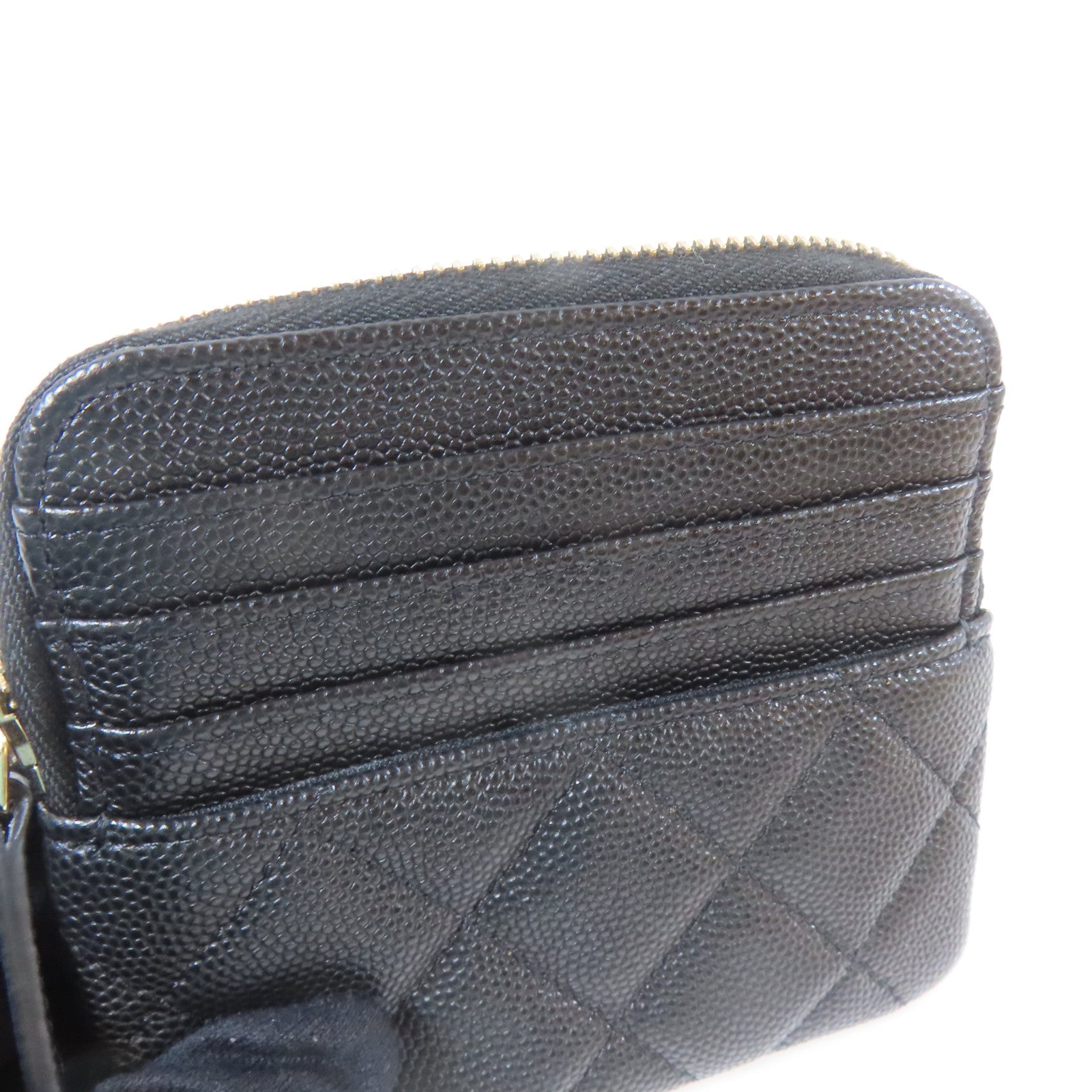 CHANEL 菱格Caviar皮革Coin Case銀扣零錢包黑色