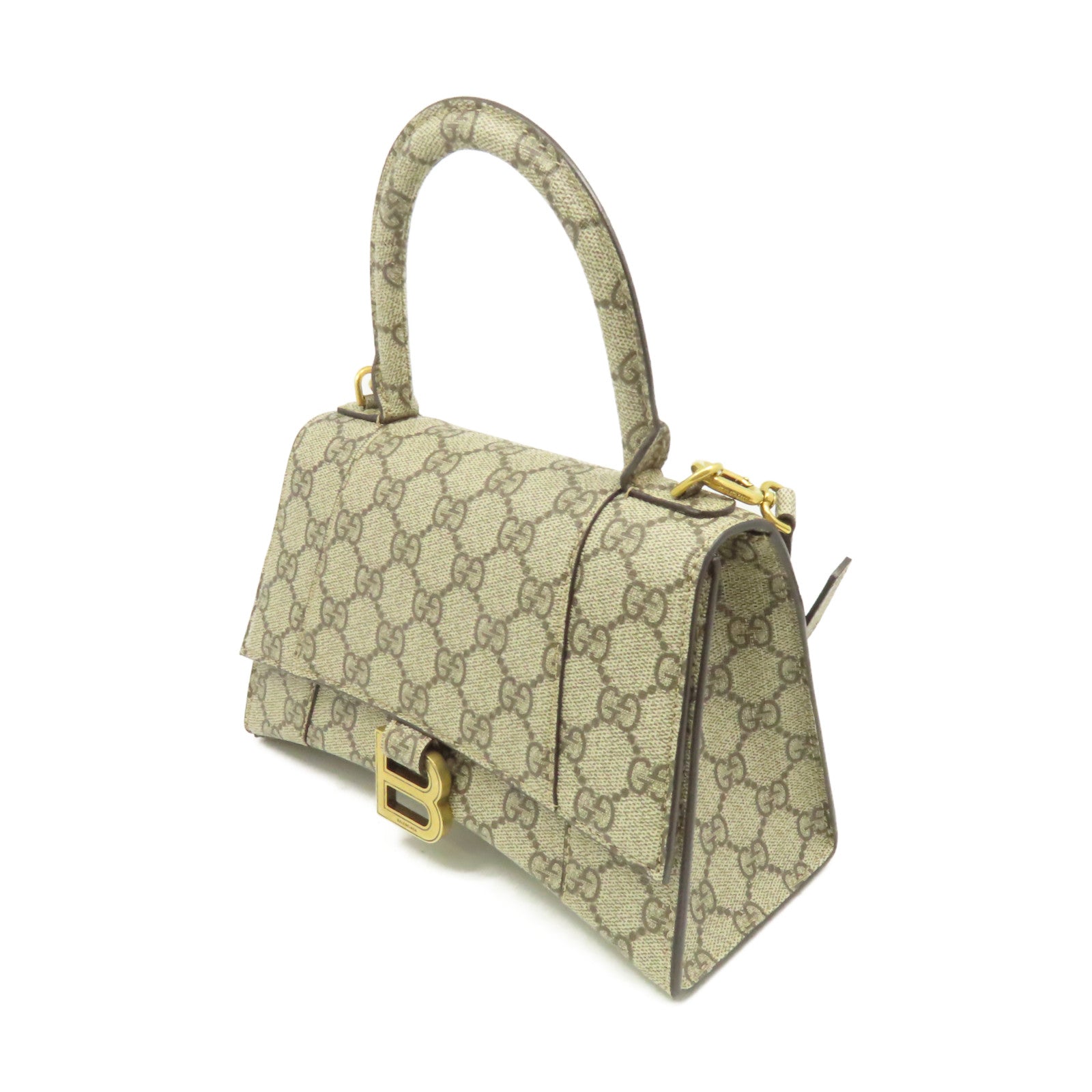 GUCCI 塗層帆布Gucci x Balenciaga The Hacker Project Hourglass Small 2Way Shoulder Bag金扣手挽肩背兩用袋啡色
