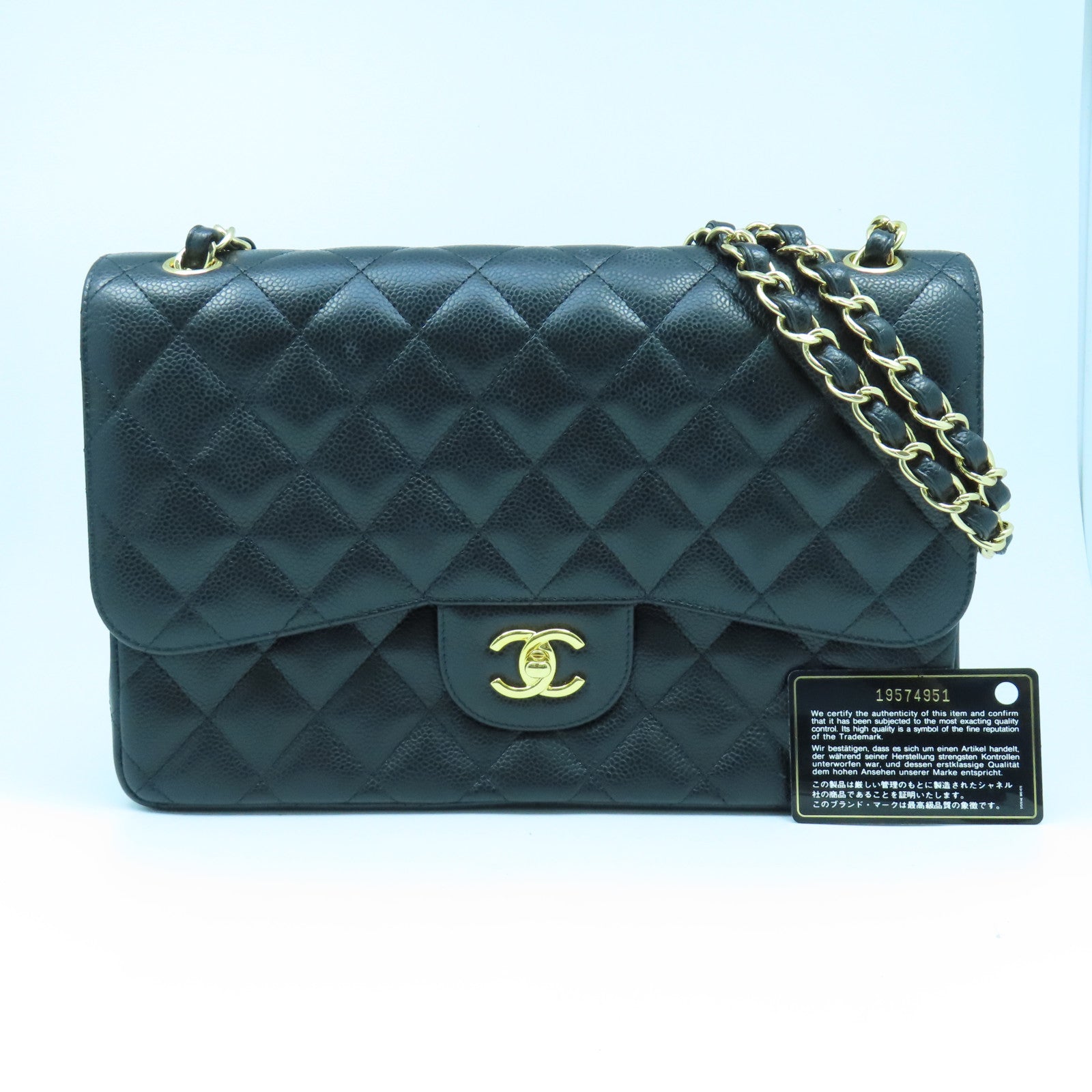 CHANEL 菱格牛皮皮革Chain Shoulder Bag金扣鏈帶肩背袋黑色