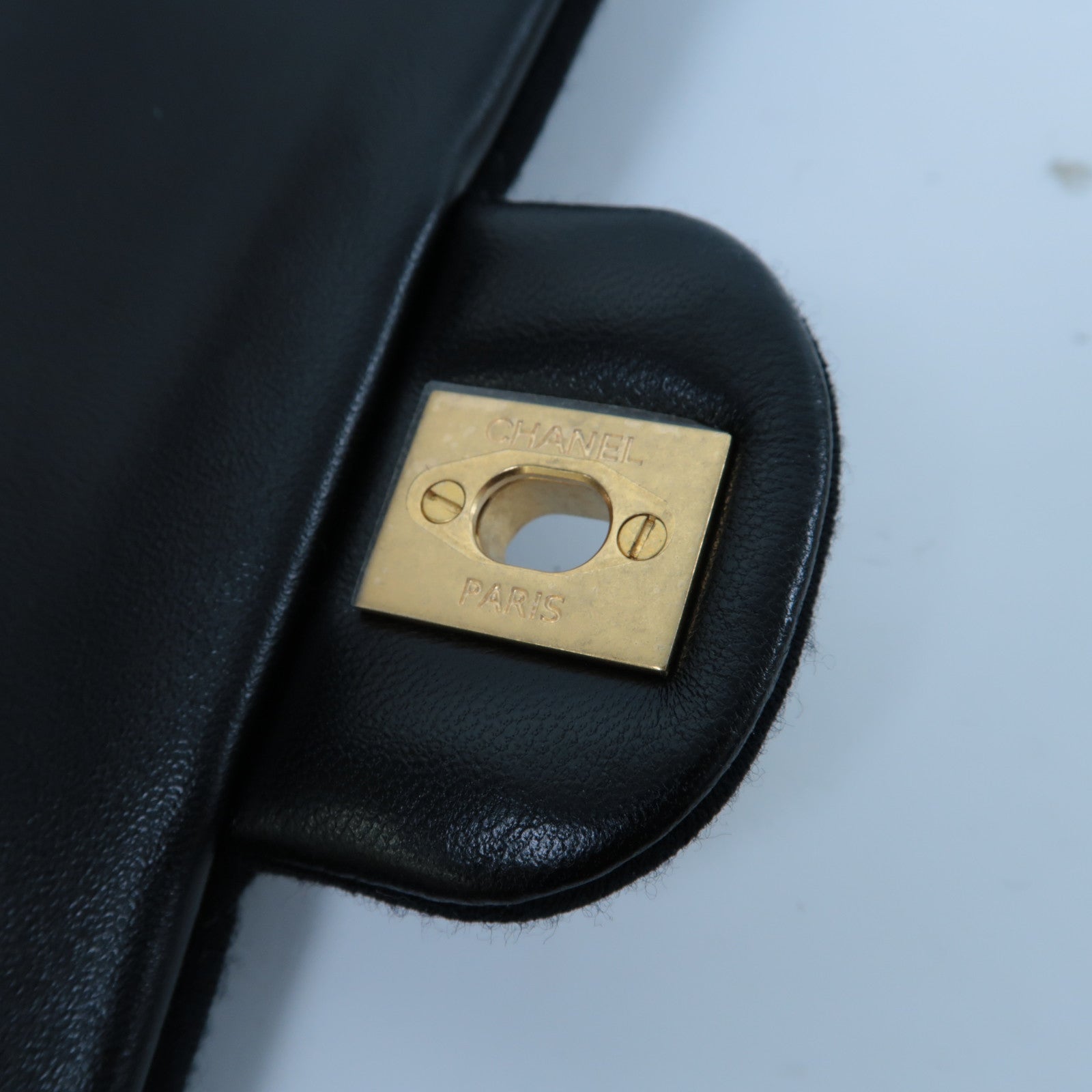 CHANEL 棉質Chain Shoulder金扣鏈帶肩背袋黑色