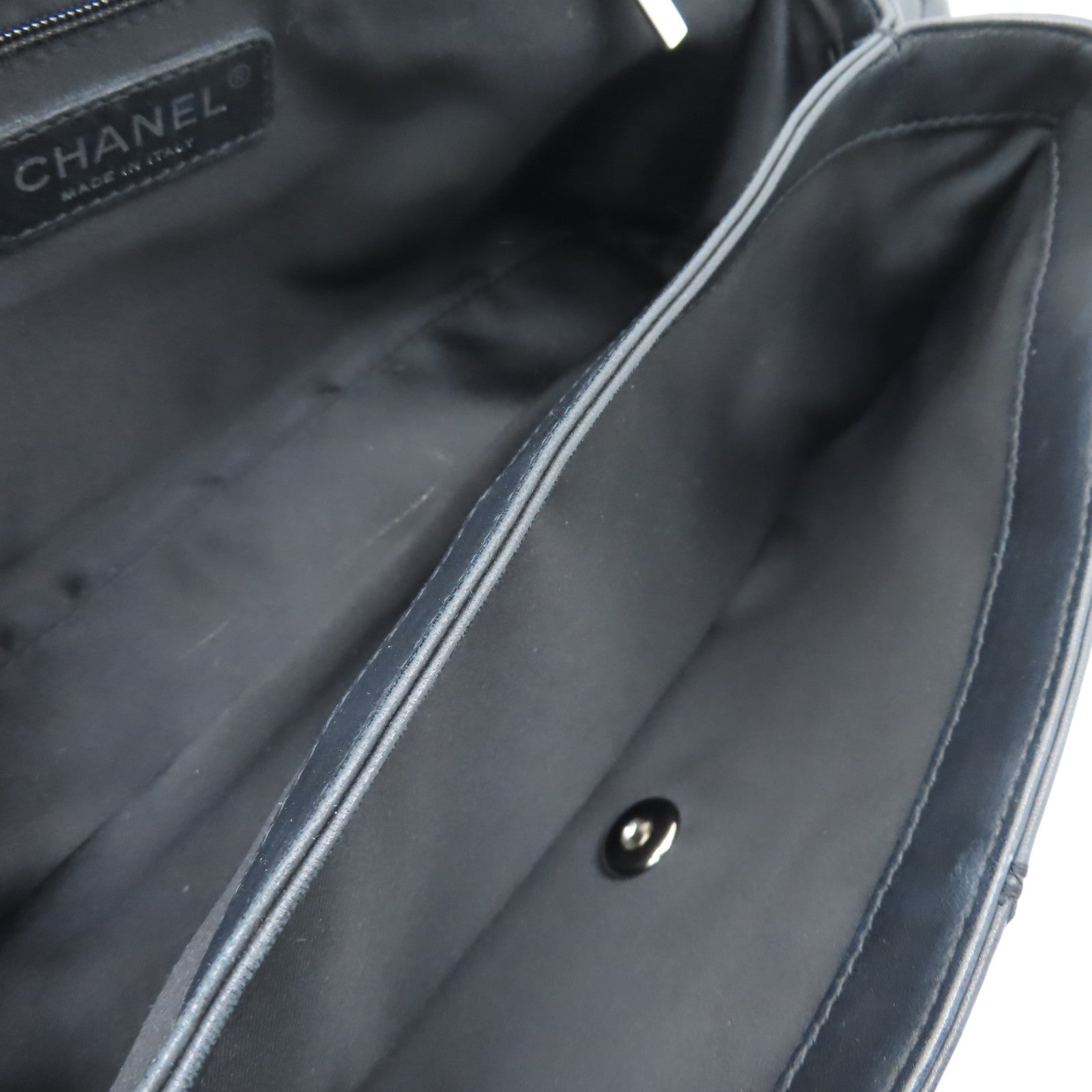 CHANEL 菱格羊皮皮革Chain Shoulder銀扣鏈帶肩背袋黑色