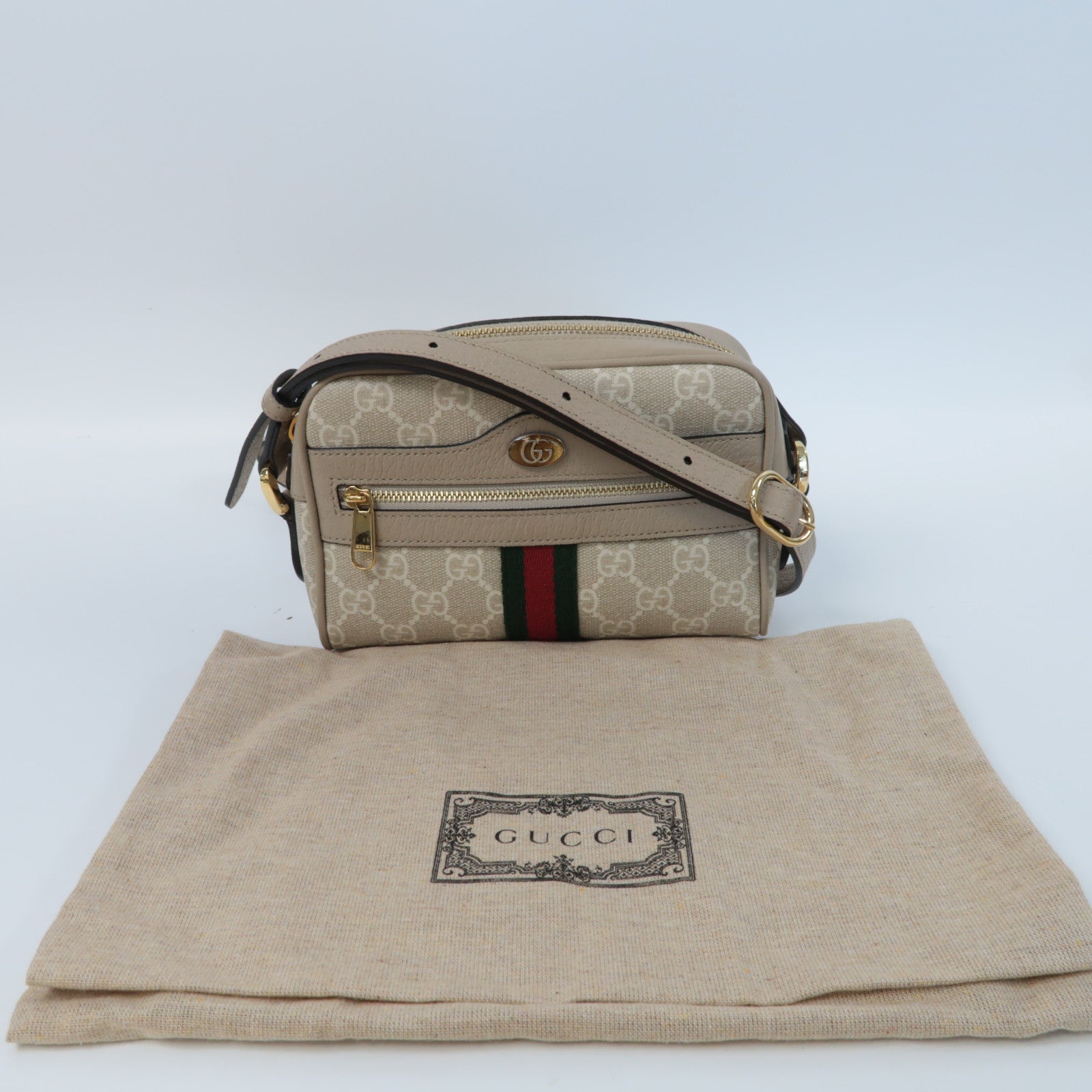 GUCCI 塗層帆布Ophidia GG Supreme Mini Bag金扣肩背袋米色