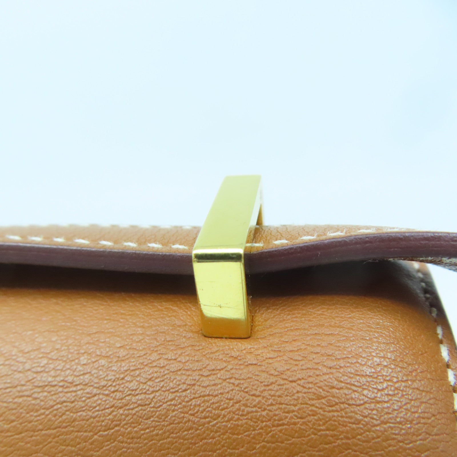 HERMES Swift Leather Constance Mini Gold Buckle Handle Shoulder Bag Brown