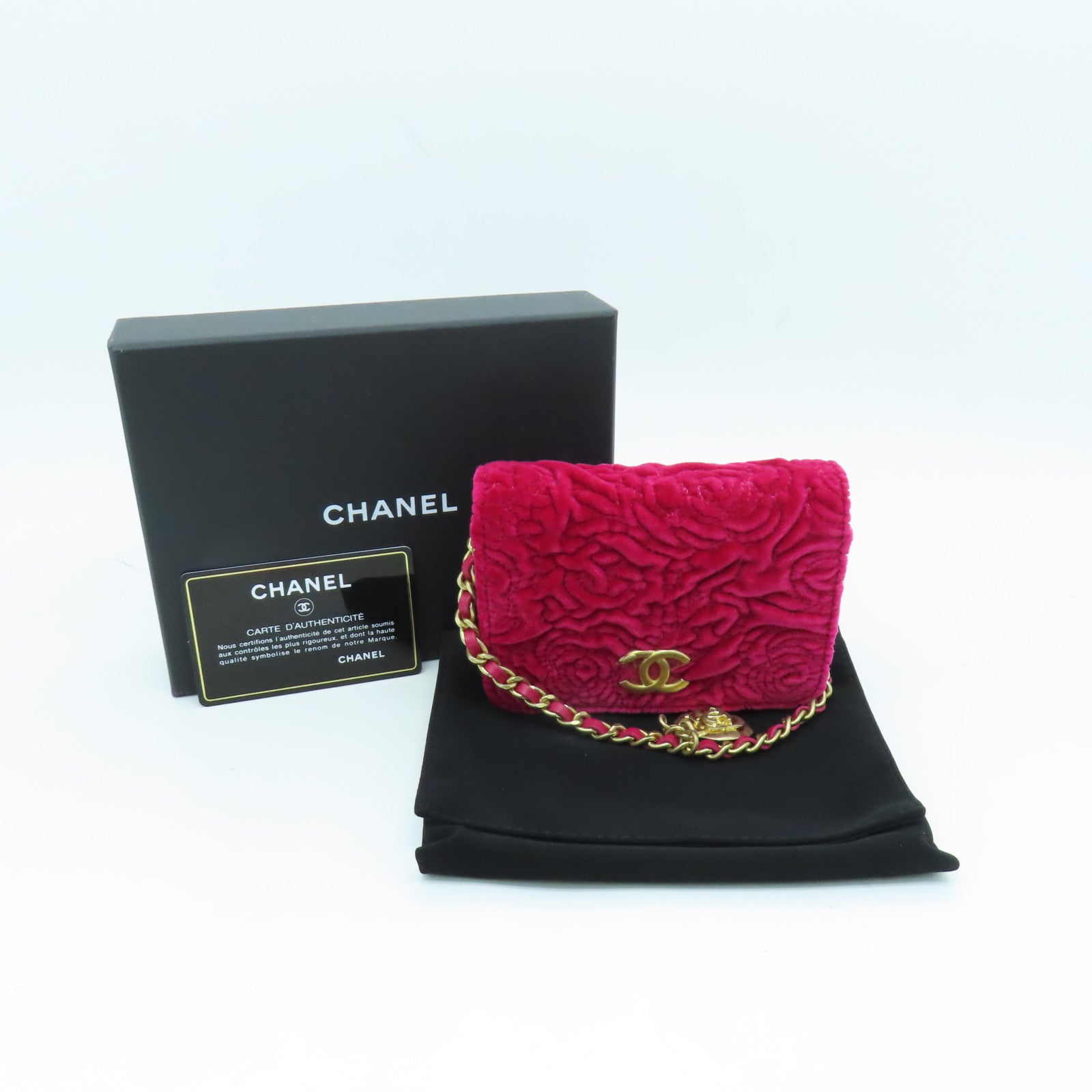CHANEL 天鵝絨Chain Shoulder Bag金扣鏈帶肩背袋粉紅色
