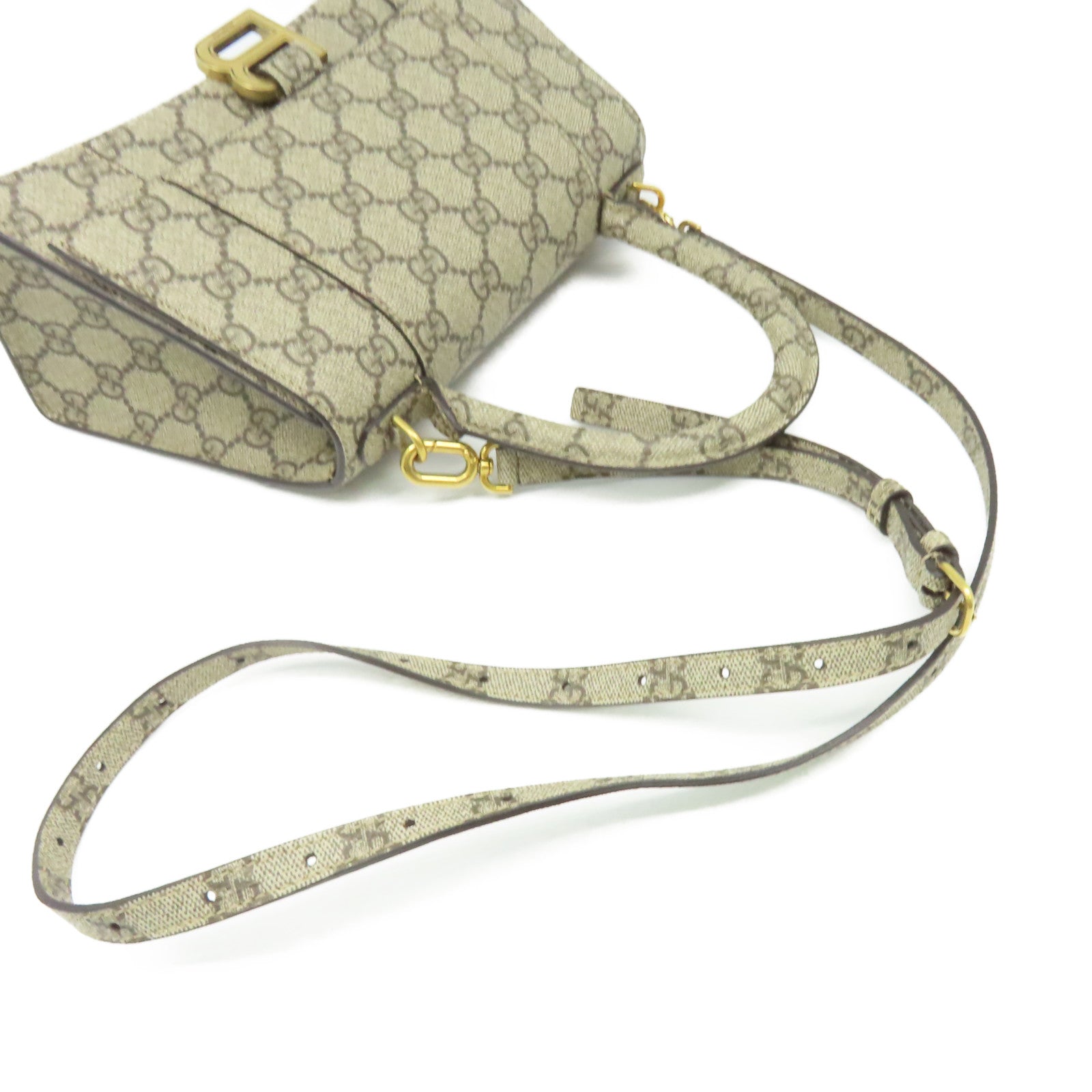 GUCCI 塗層帆布Gucci x Balenciaga The Hacker Project Hourglass Small 2Way Shoulder Bag金扣手挽肩背兩用袋啡色