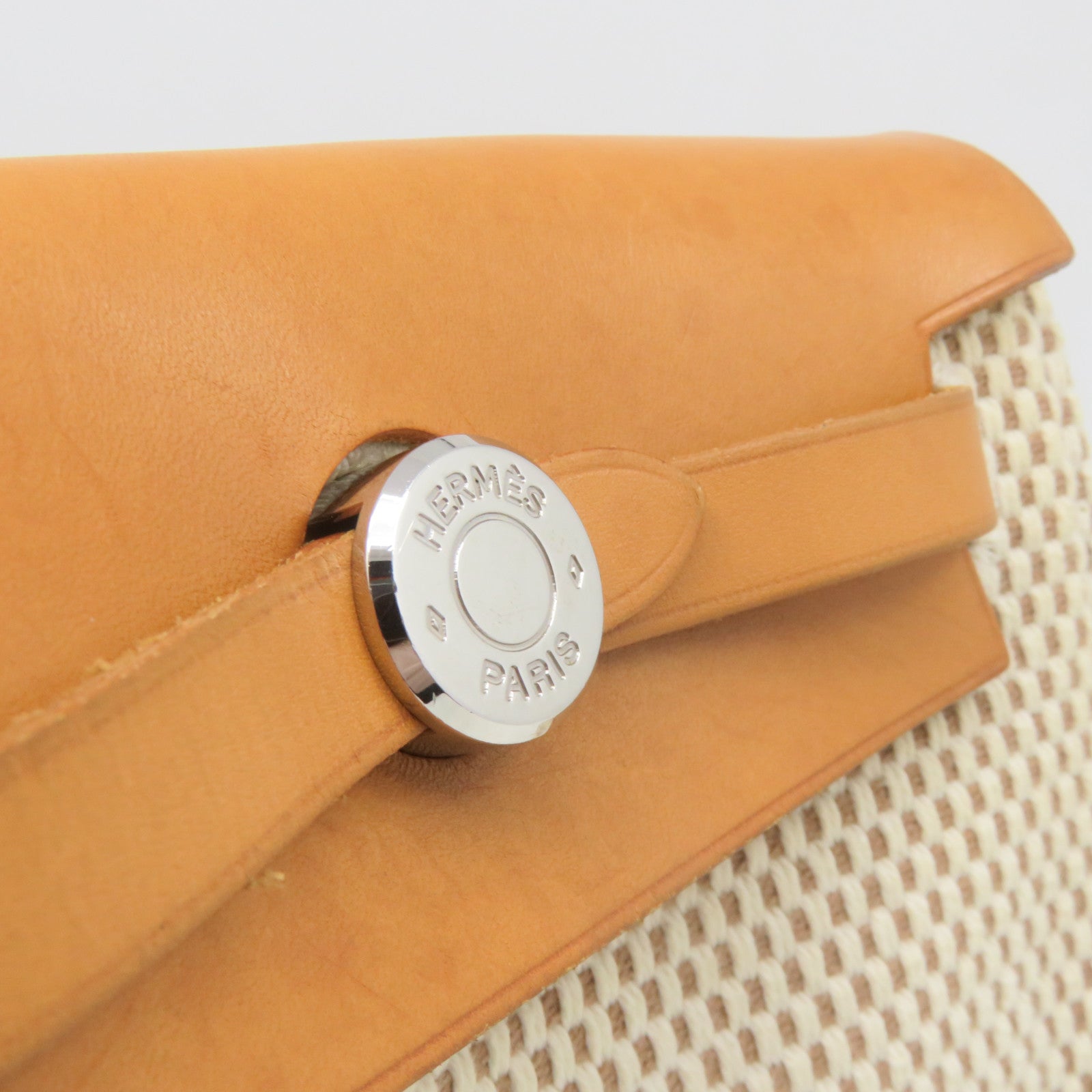 HERMES 【激減優惠】帆布Herbag TPM Shoulder Bag銀扣肩背袋杏色