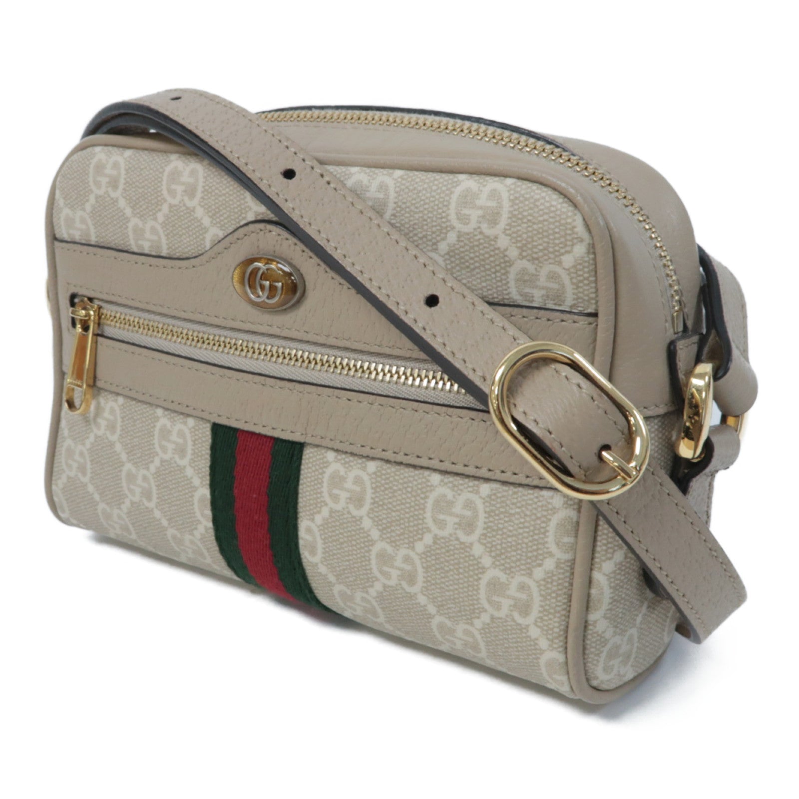 GUCCI 塗層帆布Ophidia GG Supreme Mini Bag金扣肩背袋米色