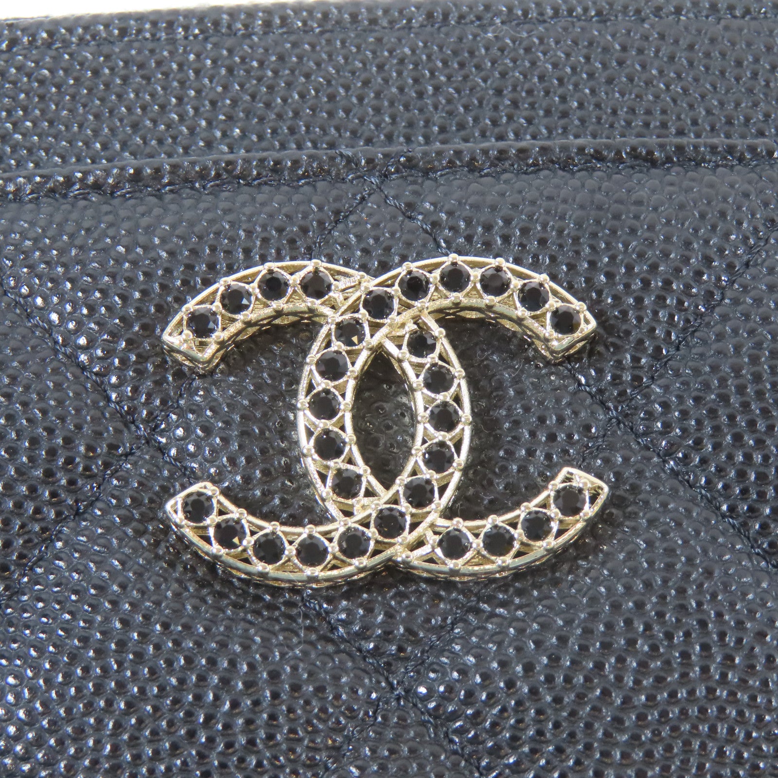 CHANEL 菱格Caviar皮革Coin Case銀扣零錢包黑色