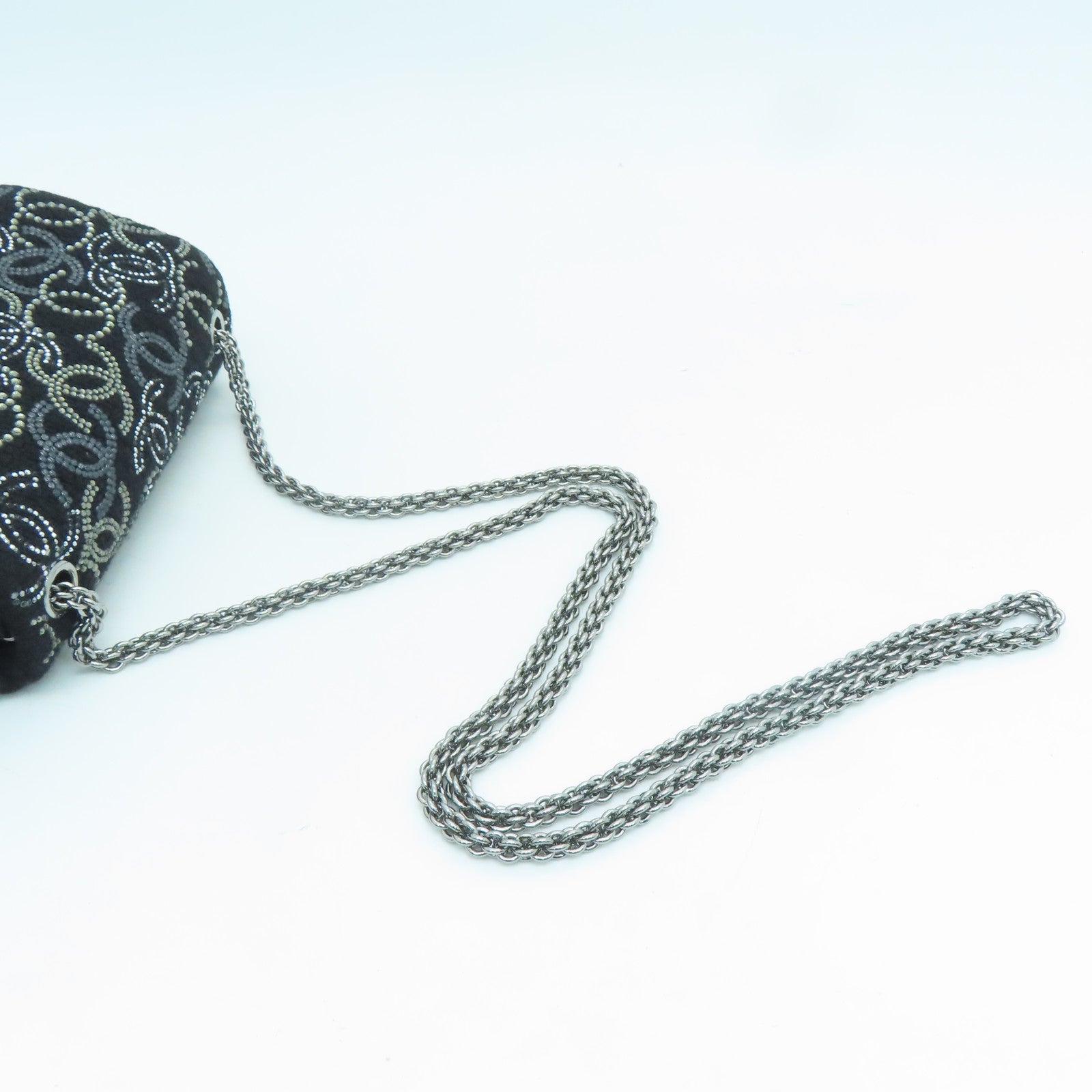 CHANEL Tweed Chain Shoulder银扣肩背袋黑色