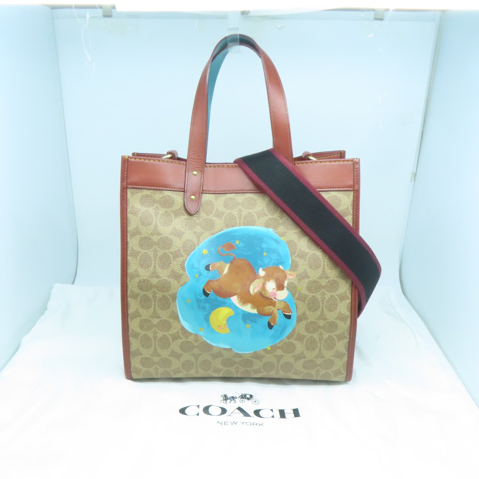 COACH 塗層帆布2 Way Shoulder金扣手挽肩背兩用袋啡色/藍色