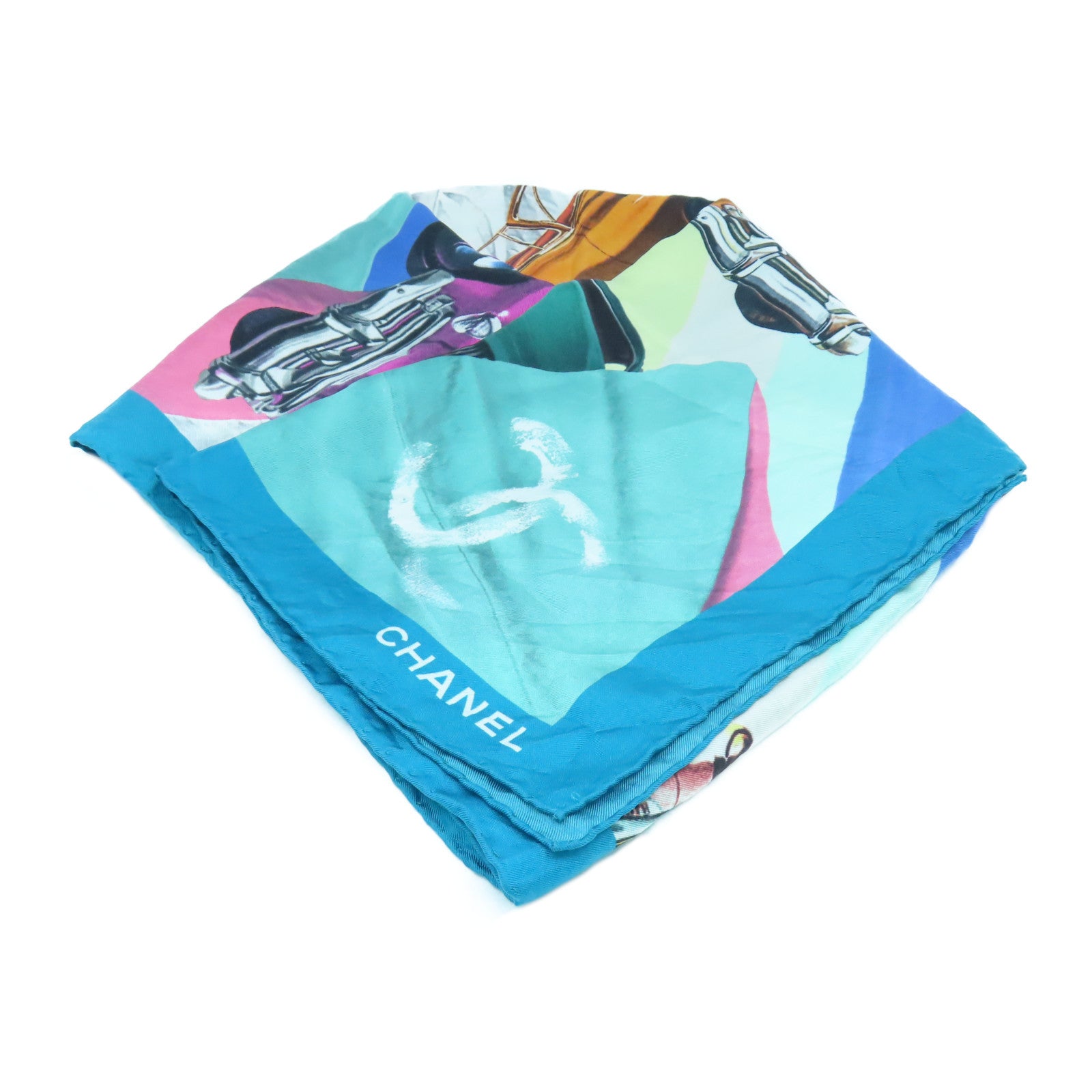 CHANEL 絲質Scarf Silk圍巾綠色/粉紅色/白色