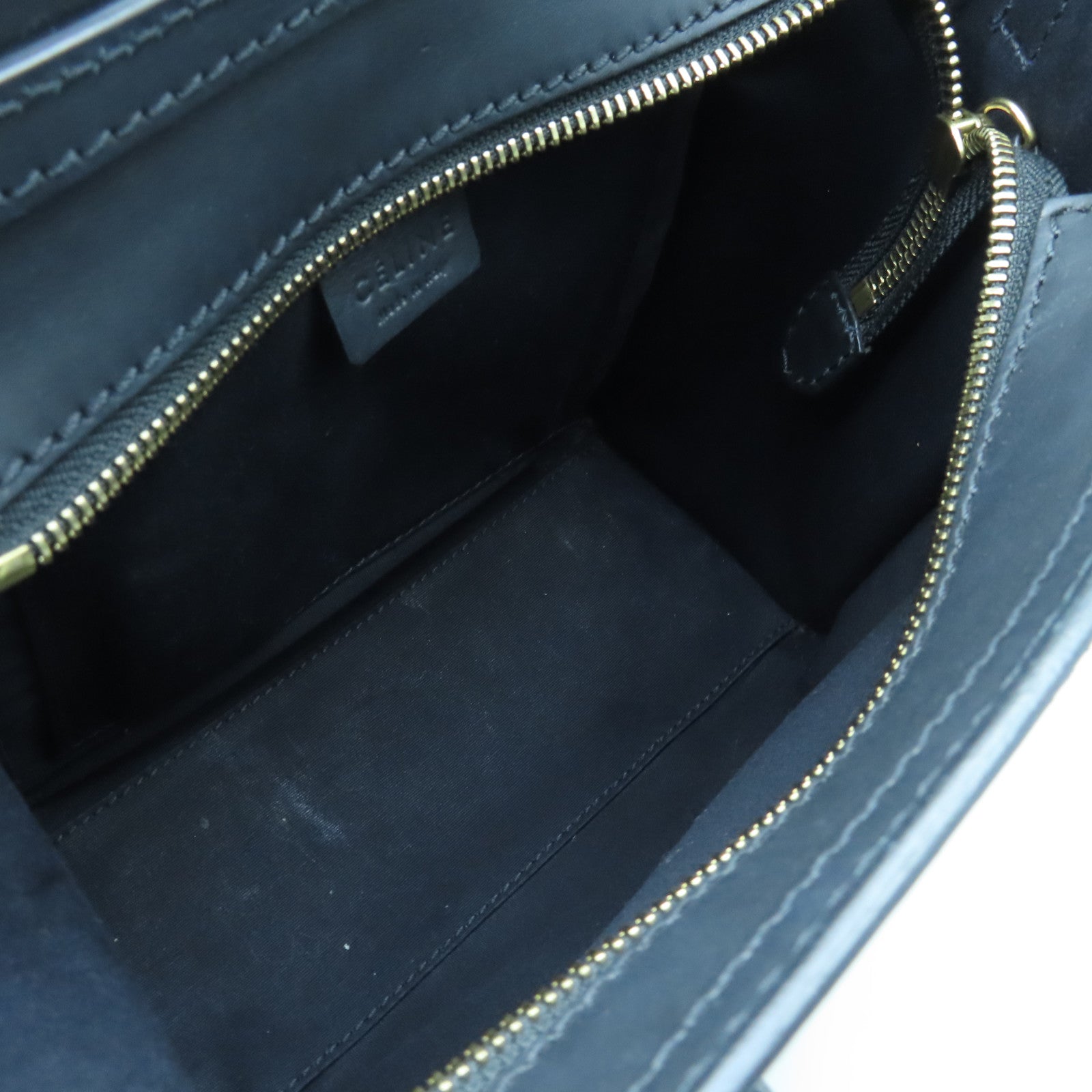 CELINE 牛皮皮革/帆布Mini Luggage金扣手挽肩背两用袋黑色