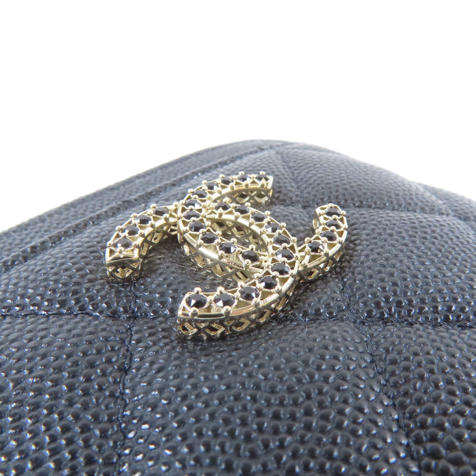 CHANEL 菱格Caviar皮革Coin Case銀扣零錢包黑色