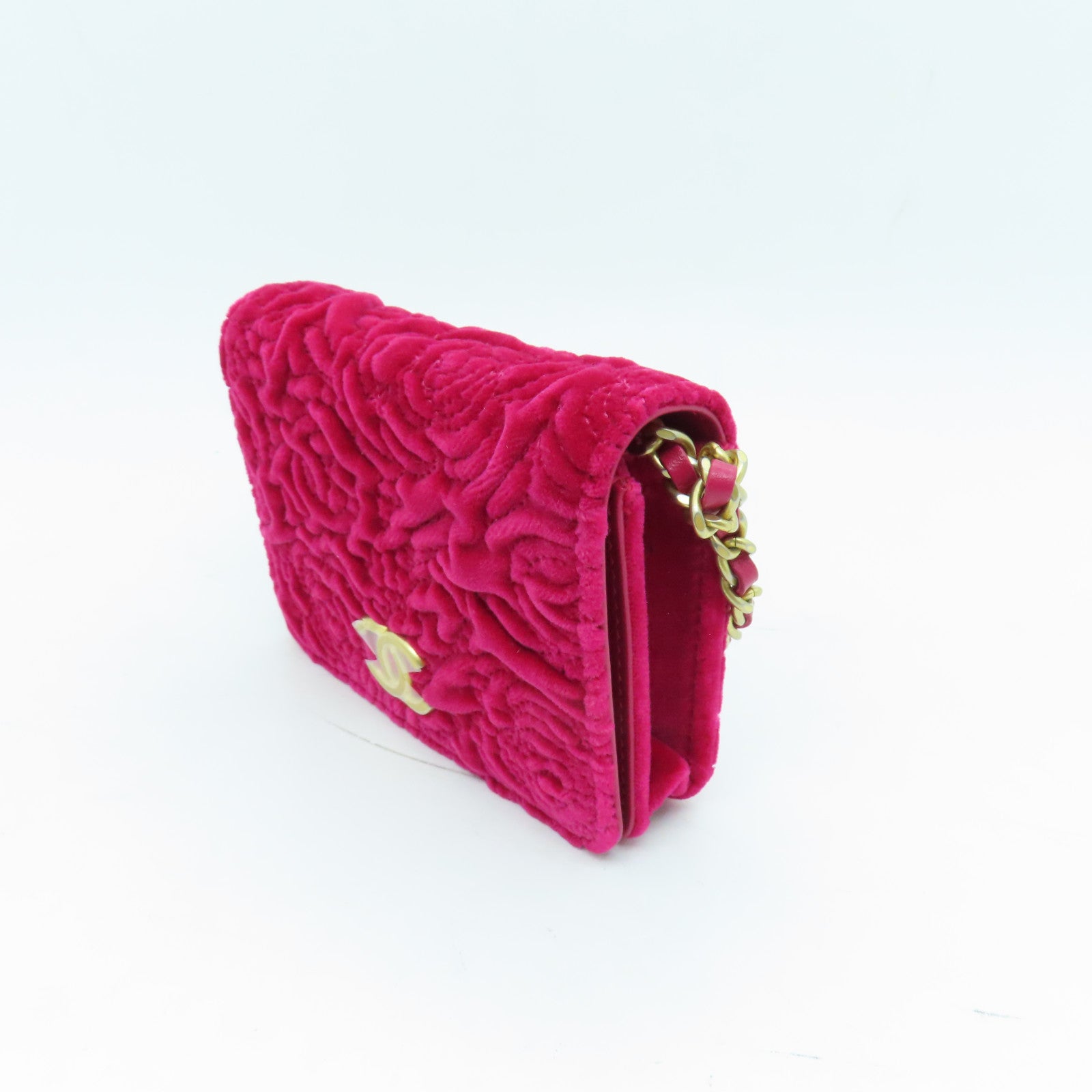 CHANEL velvet Chain Shoulder Bag gold buckle chain shoulder bag pink