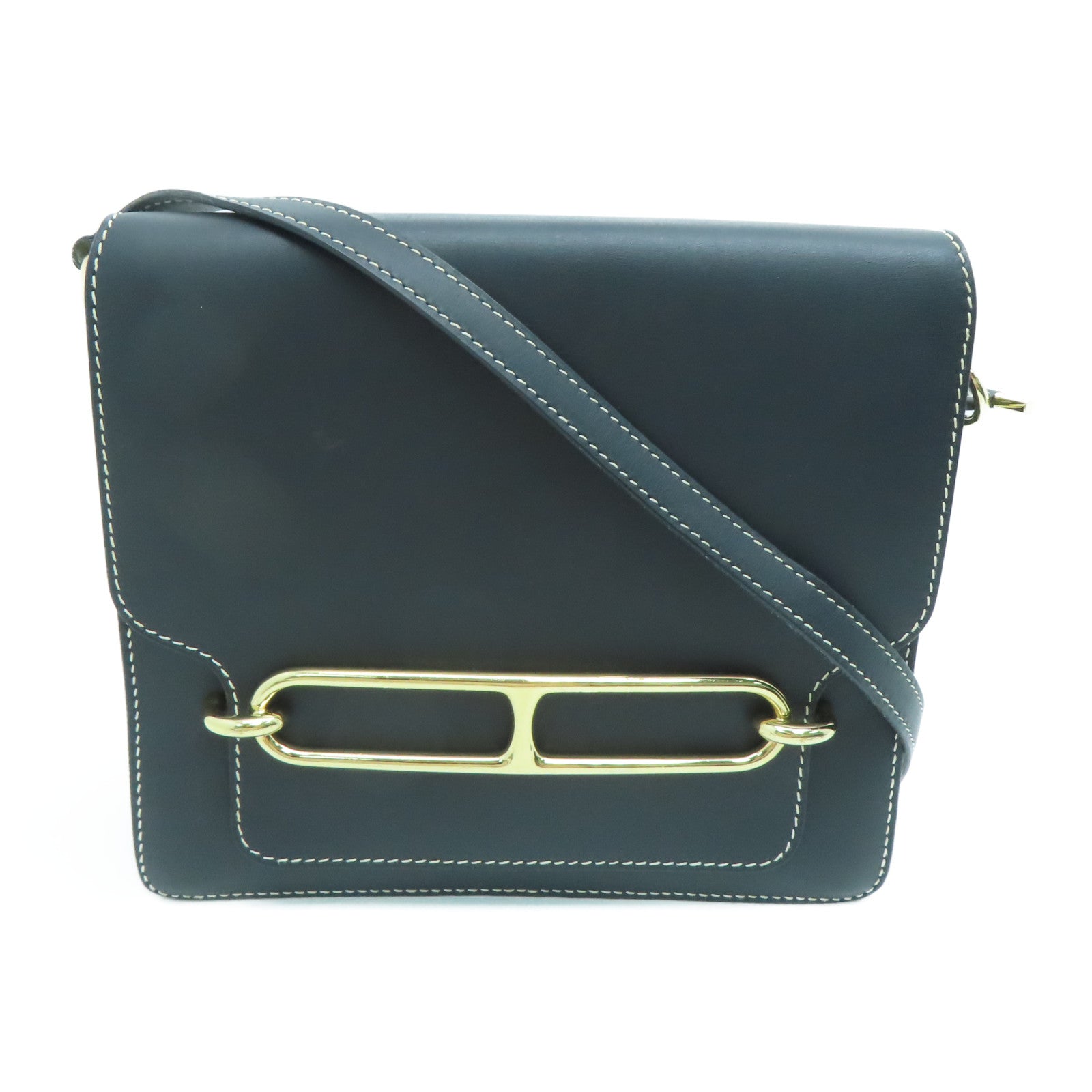 HERMES Sombrero皮革Roulis 23金扣肩背袋黑色