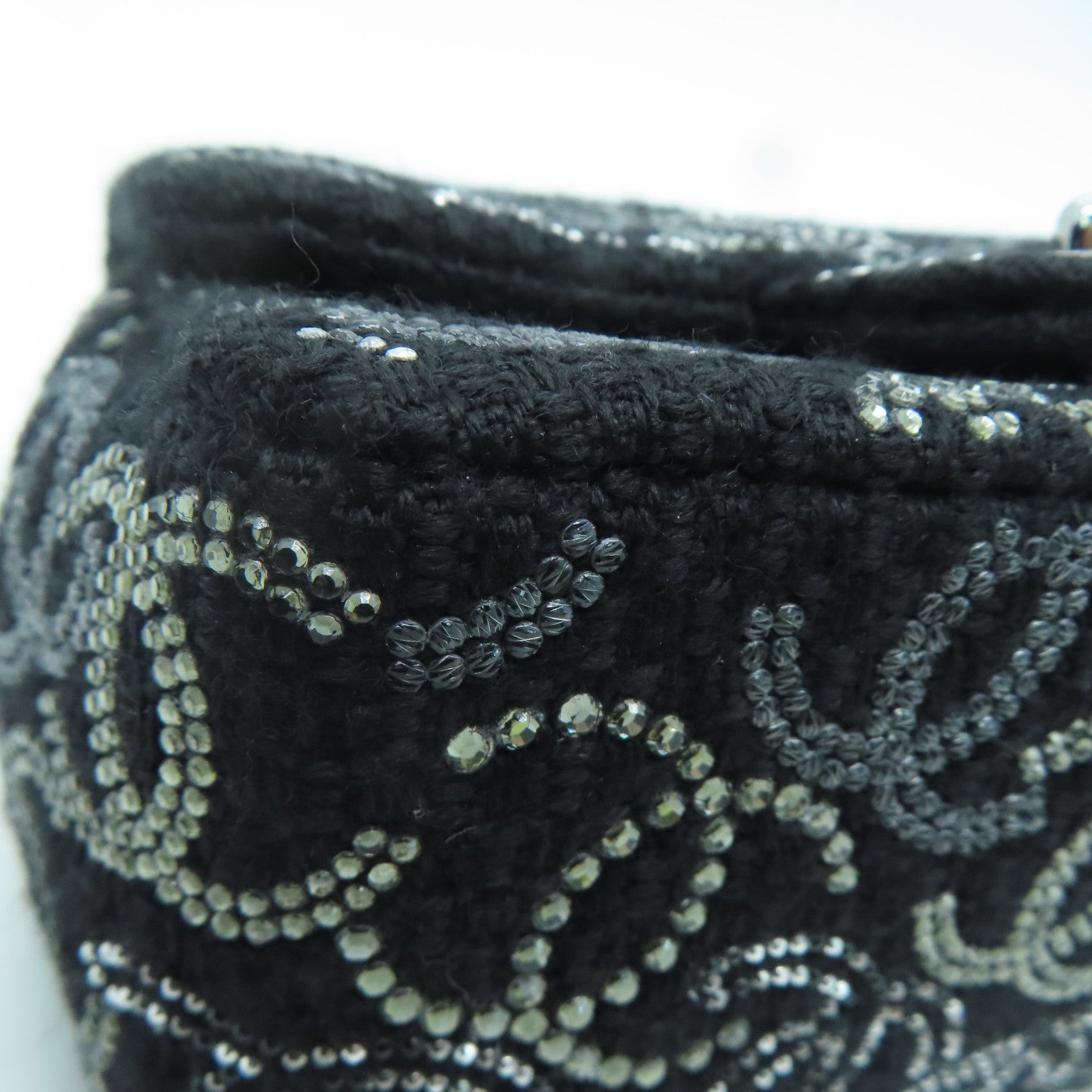 CHANEL Tweed Chain Shoulder银扣肩背袋黑色