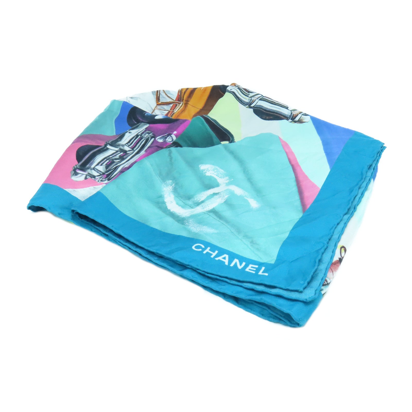 CHANEL 絲質Scarf Silk圍巾綠色/粉紅色/白色