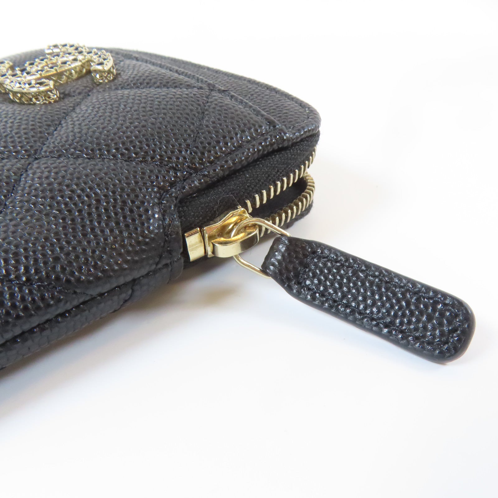 CHANEL 菱格Caviar皮革Coin Case銀扣零錢包黑色