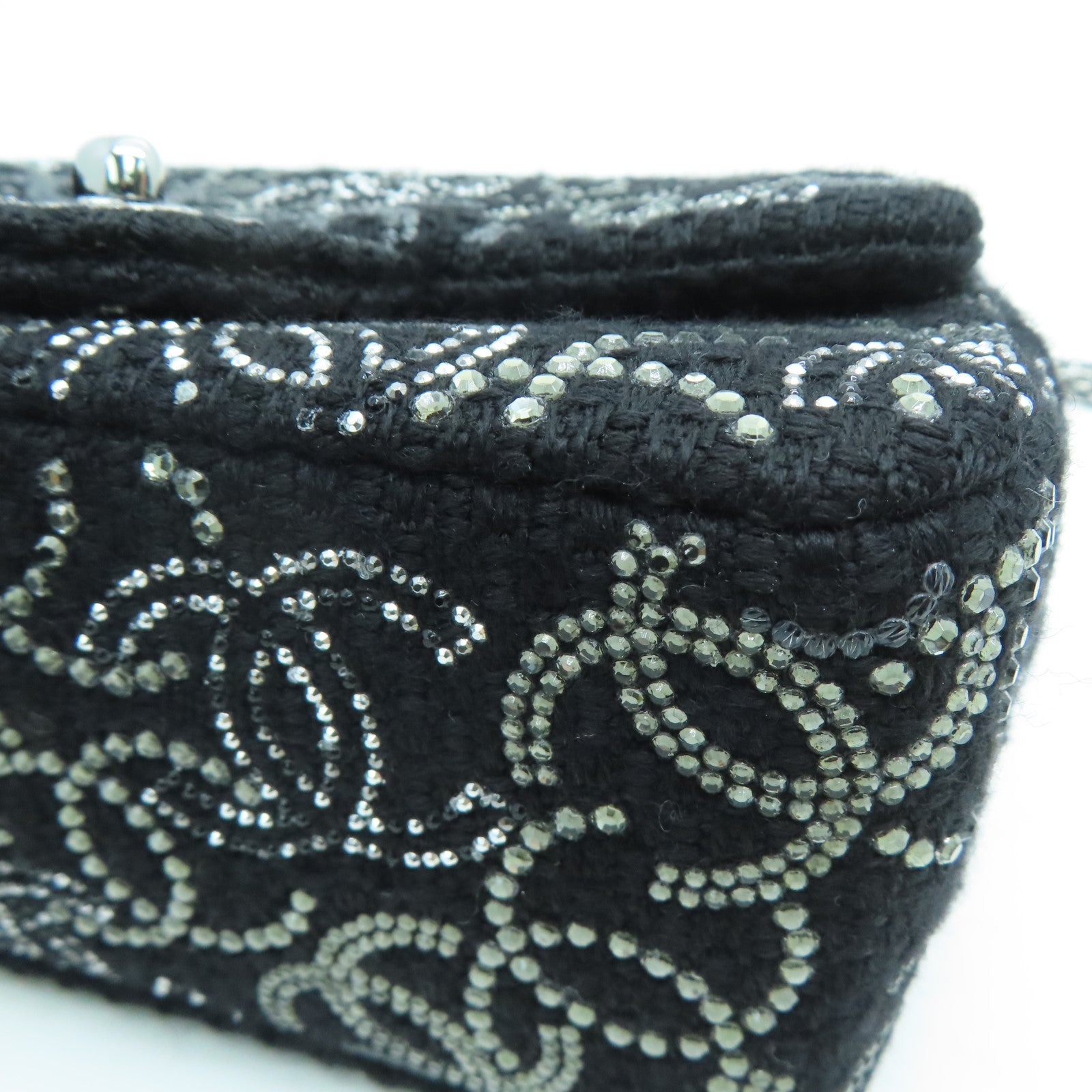 CHANEL Tweed Chain Shoulder银扣肩背袋黑色