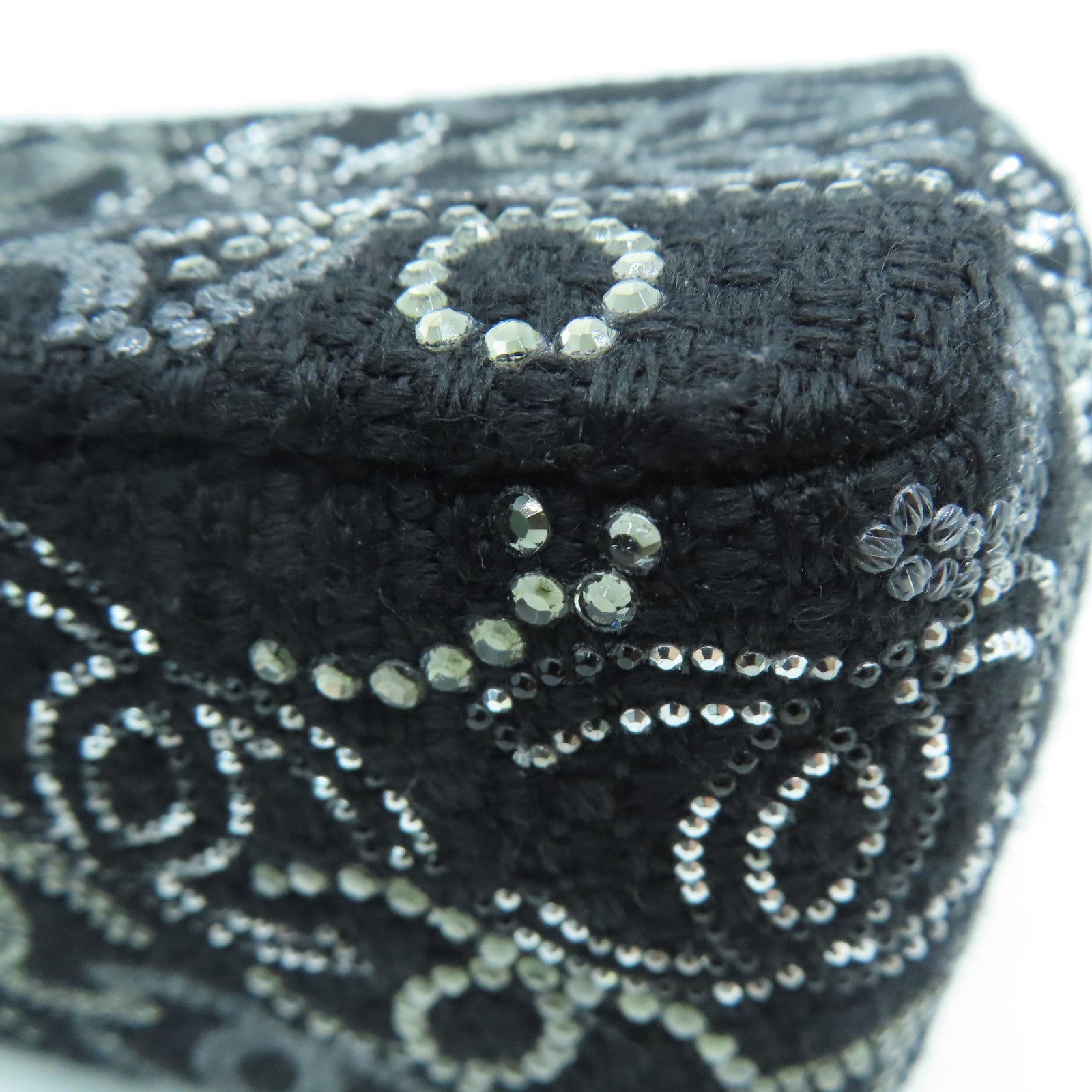 CHANEL Tweed Chain Shoulder银扣肩背袋黑色