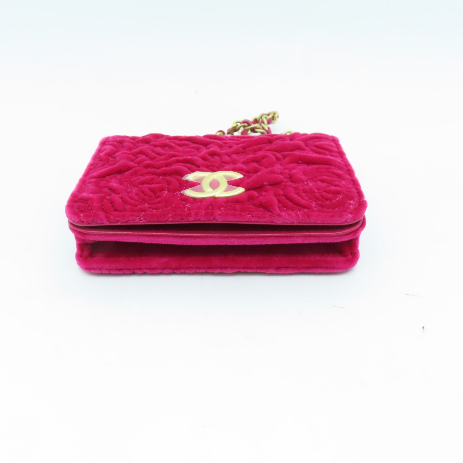 CHANEL 天鵝絨Chain Shoulder Bag金扣鏈帶肩背袋粉紅色