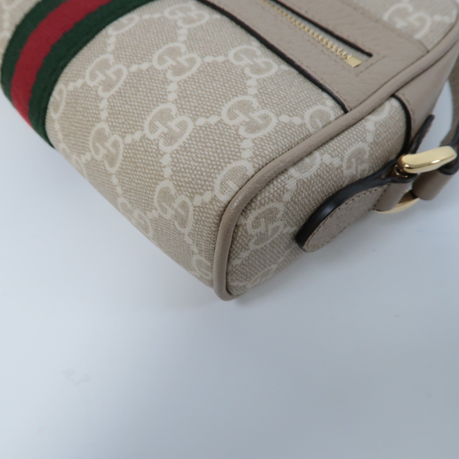 GUCCI 塗層帆布Ophidia GG Supreme Mini Bag金扣肩背袋米色