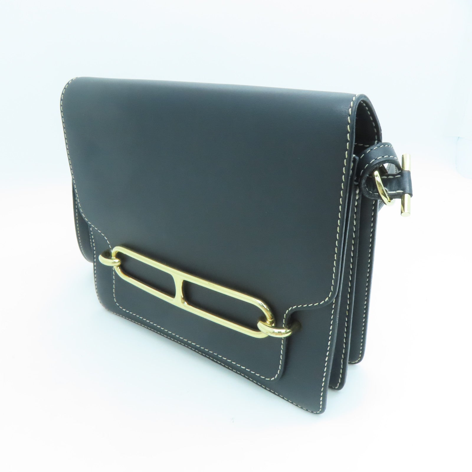 HERMES Sombrero皮革Roulis 23金扣肩背袋黑色
