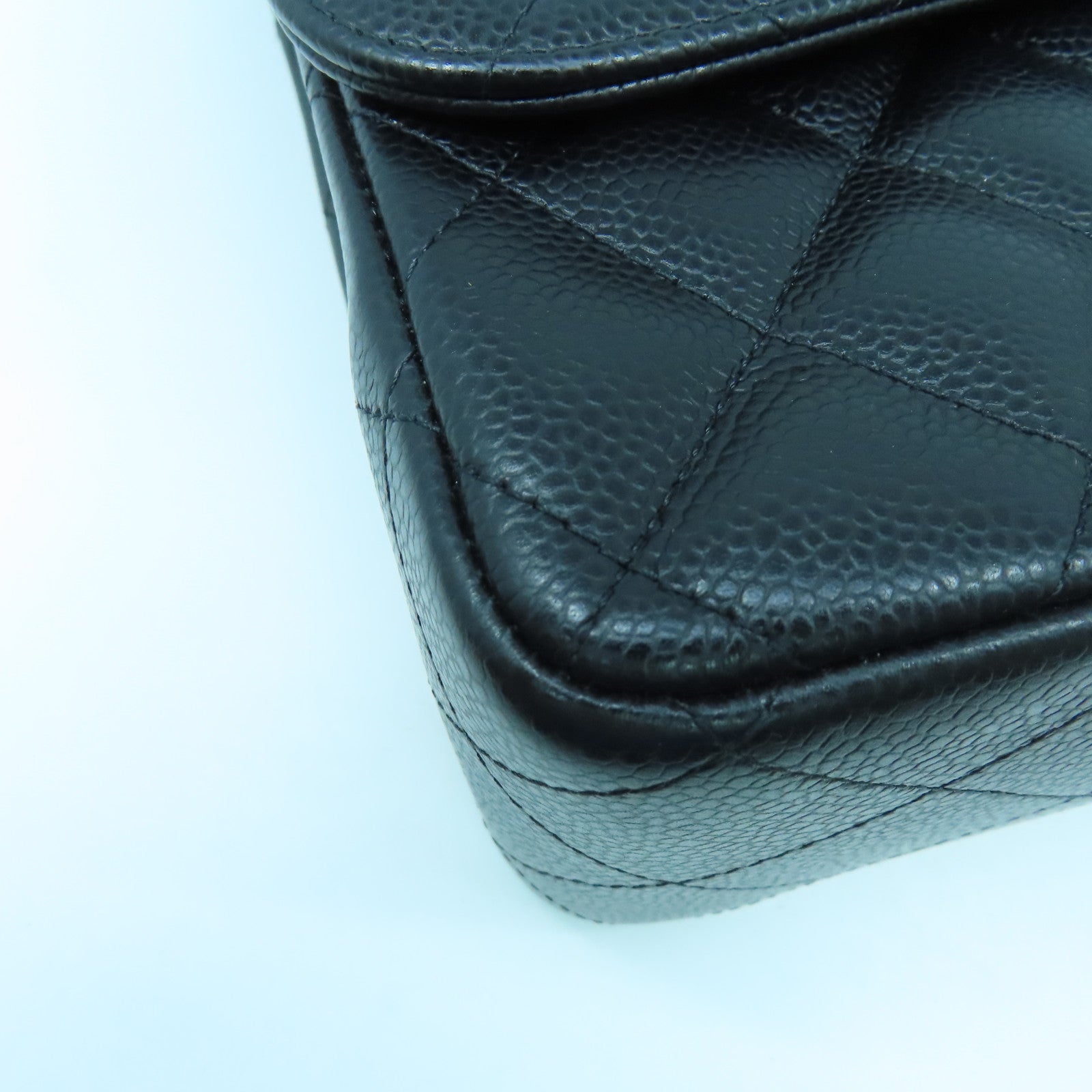 CHANEL 菱格牛皮皮革Chain Shoulder Bag金扣鏈帶肩背袋黑色