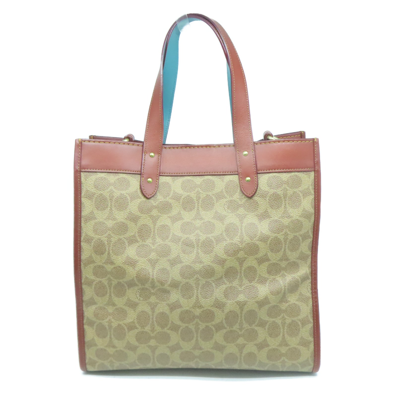 COACH 塗層帆布2 Way Shoulder金扣手挽肩背兩用袋啡色/藍色