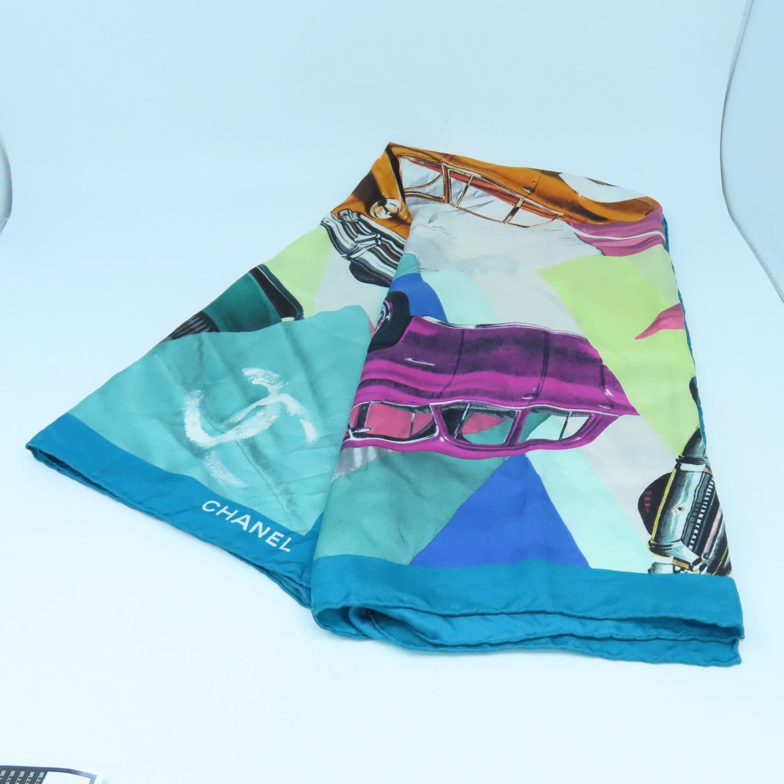 CHANEL 絲質Scarf Silk圍巾綠色/粉紅色/白色