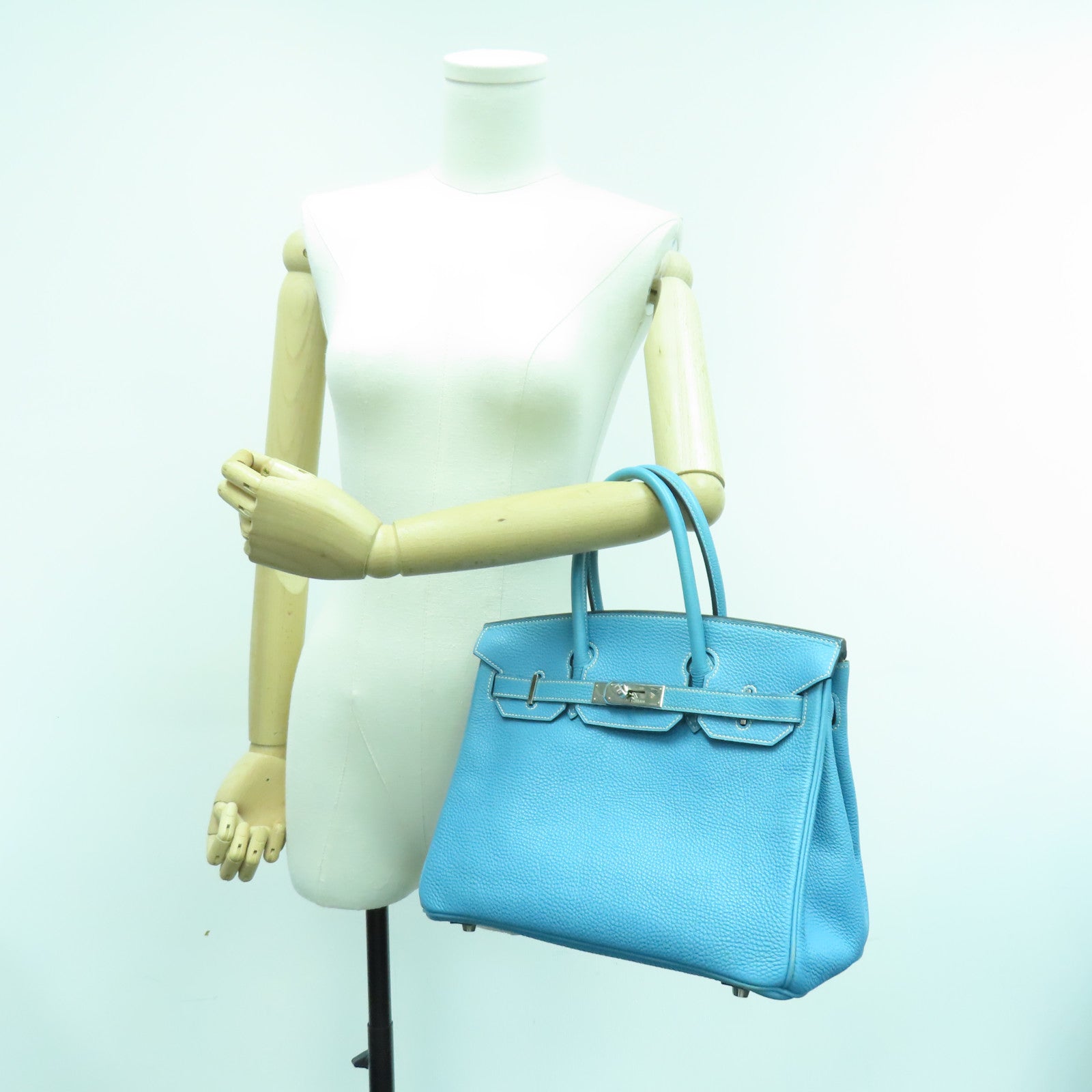 HERMES Togo皮革Birkin 30銀扣手挽袋牛仔藍