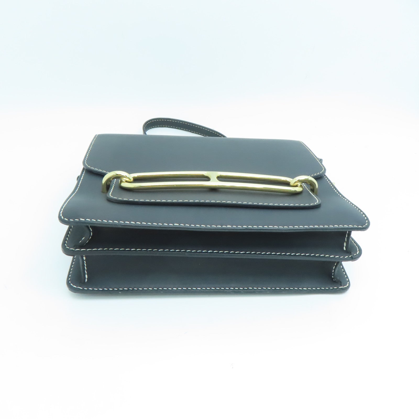 HERMES Sombrero皮革Roulis 23金扣肩背袋黑色