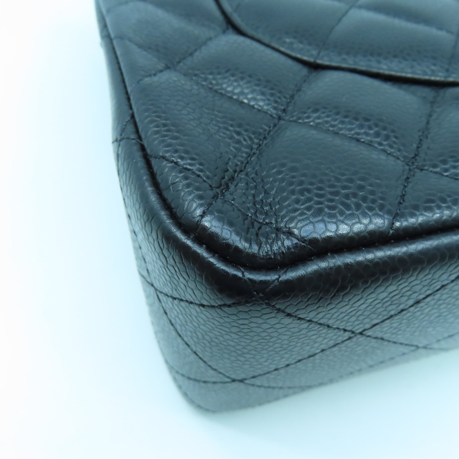 CHANEL 菱格牛皮皮革Chain Shoulder Bag金扣鏈帶肩背袋黑色