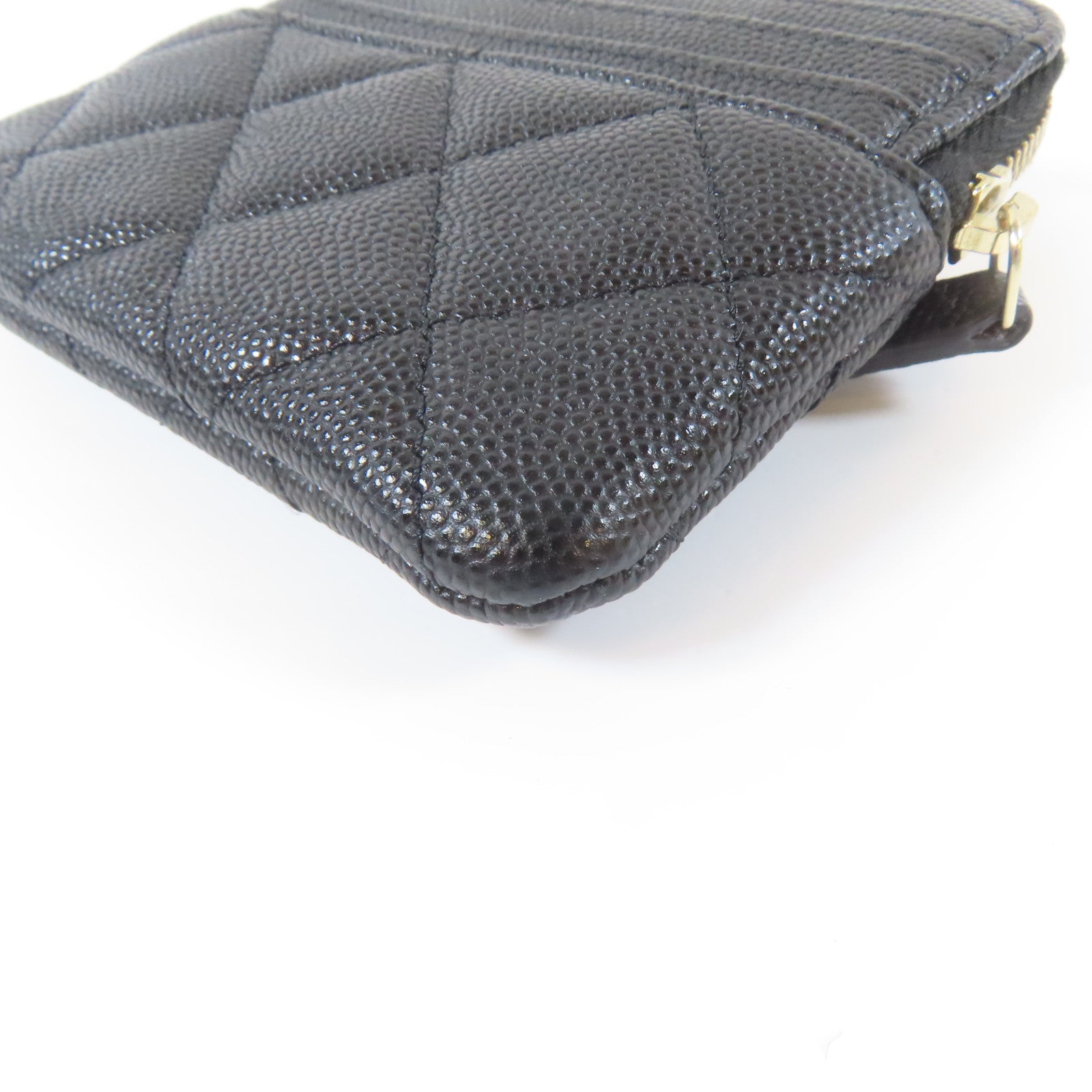 CHANEL 菱格Caviar皮革Coin Case銀扣零錢包黑色