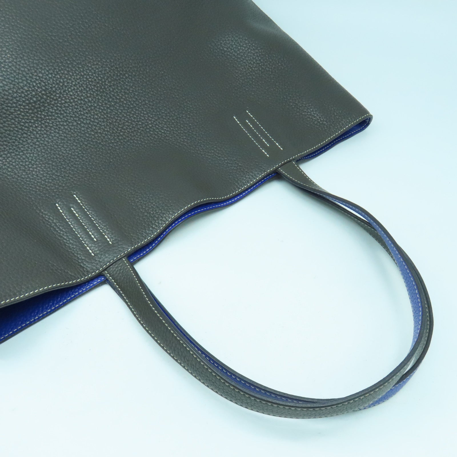 HERMES Clemence皮革Double Sens肩背袋Etain錫器灰色/Bleu Electrique電光藍色