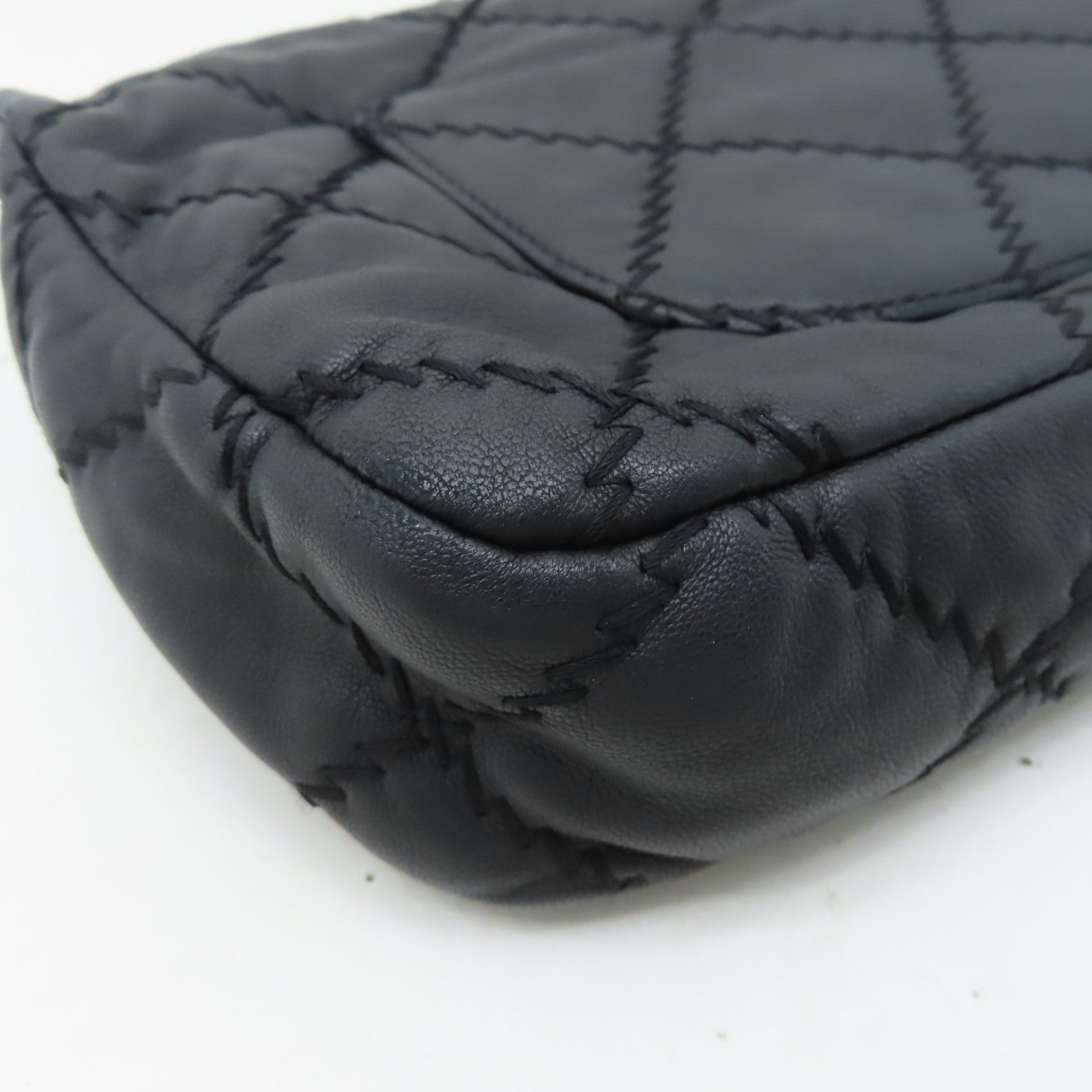 CHANEL 菱格羊皮皮革Chain Shoulder銀扣鏈帶肩背袋黑色