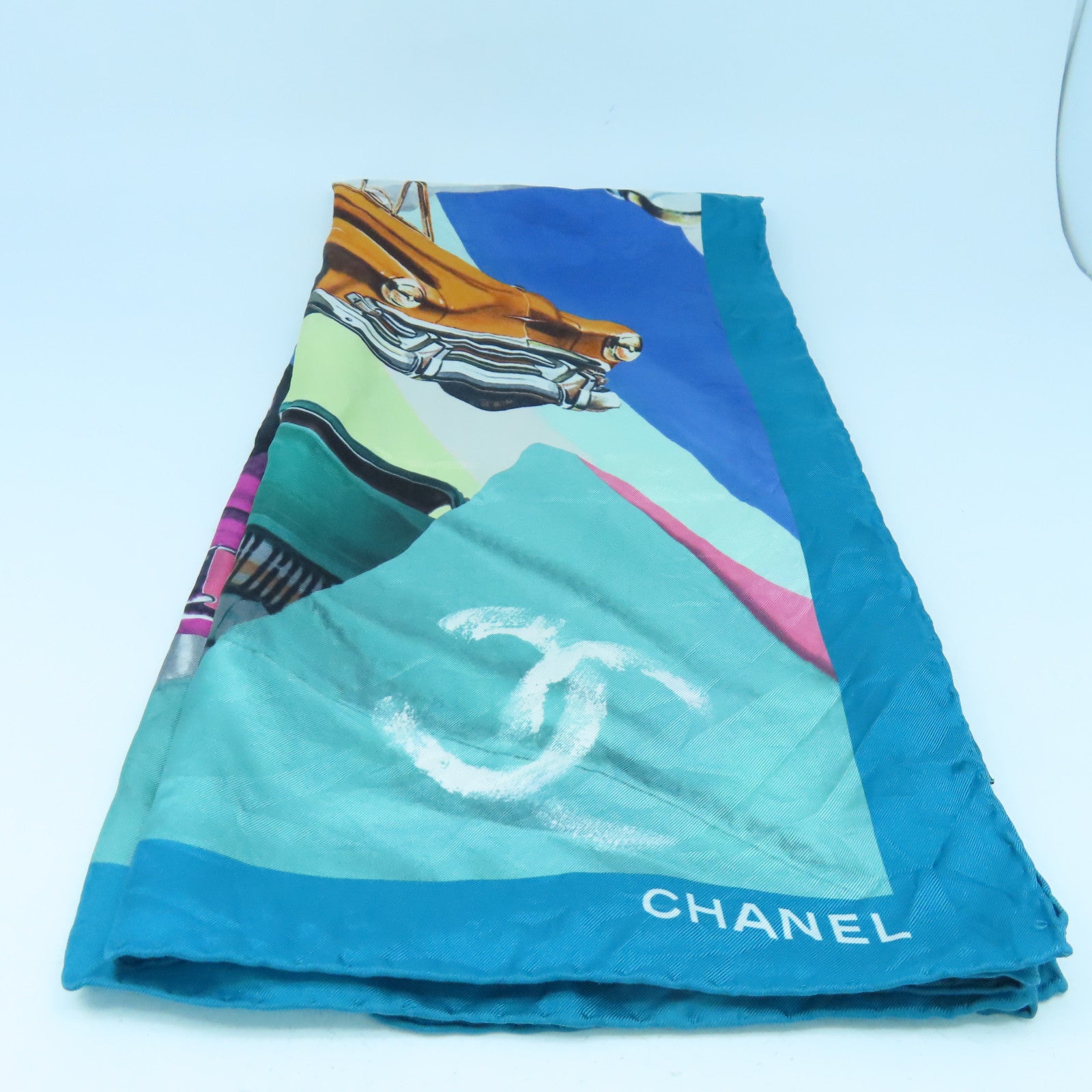 CHANEL 絲質Scarf Silk圍巾綠色/粉紅色/白色