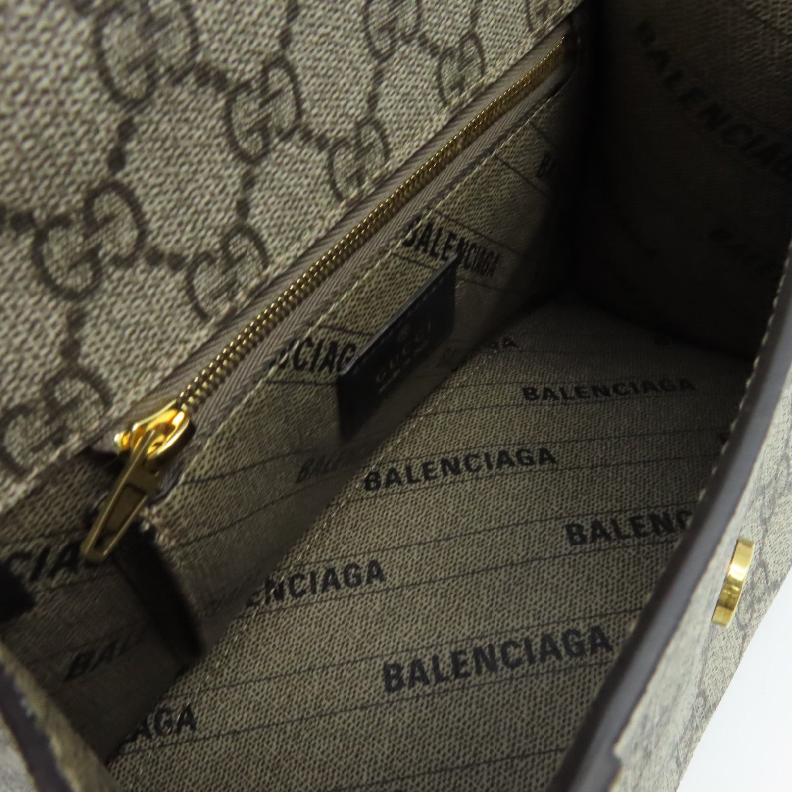 GUCCI 塗層帆布Gucci x Balenciaga The Hacker Project Hourglass Small 2Way Shoulder Bag金扣手挽肩背兩用袋啡色
