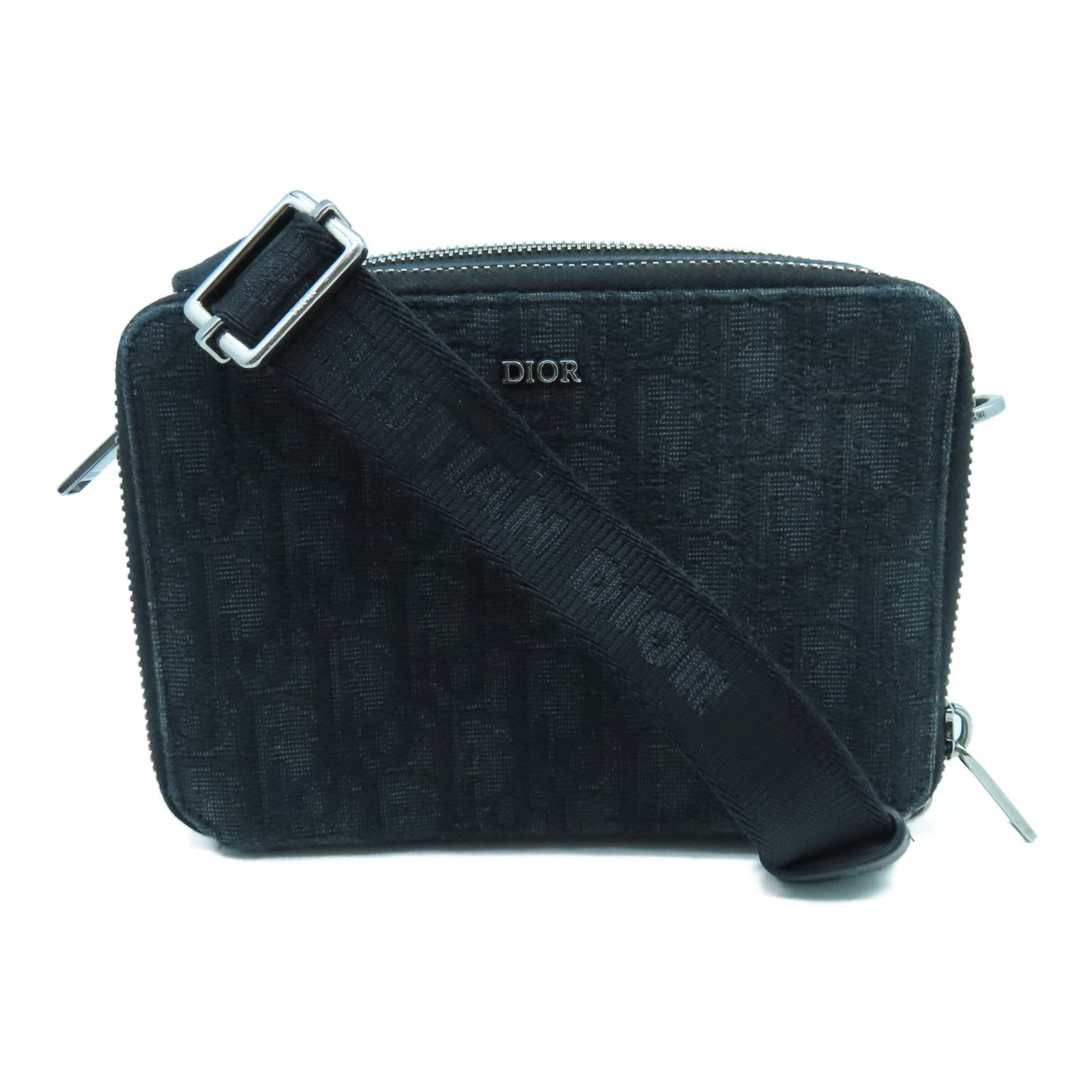 Dior Canvas Pouch With Strap Silver Button Shoulder Bag Black
