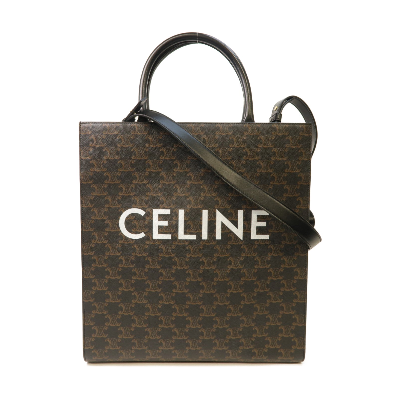 CELINE 塗層帆布Medium Vertical Cabas金扣手挽肩背兩用袋棕色