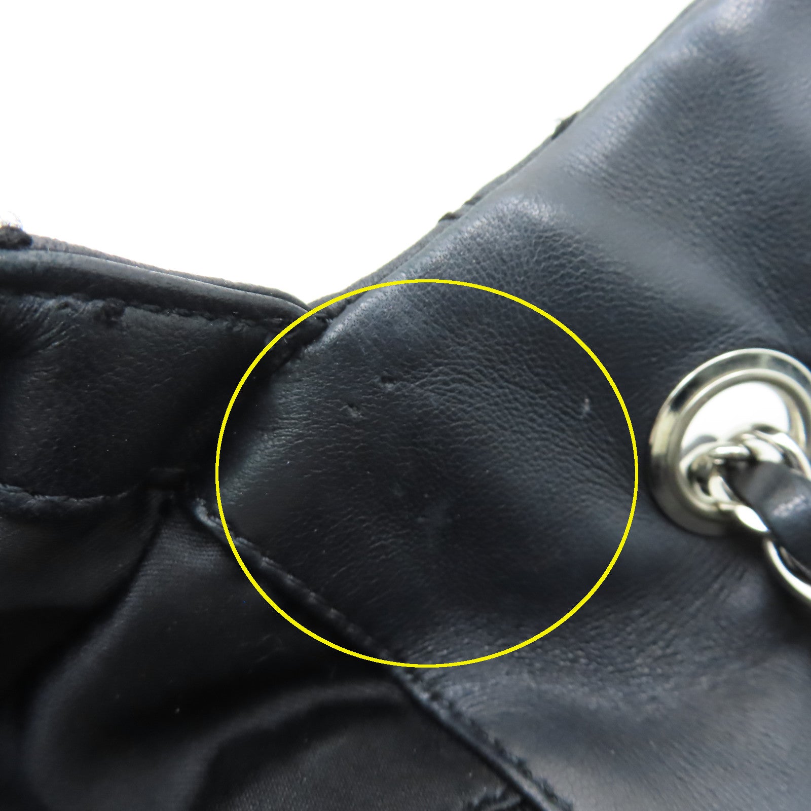 CHANEL 菱格羊皮皮革Chain Shoulder銀扣鏈帶肩背袋黑色
