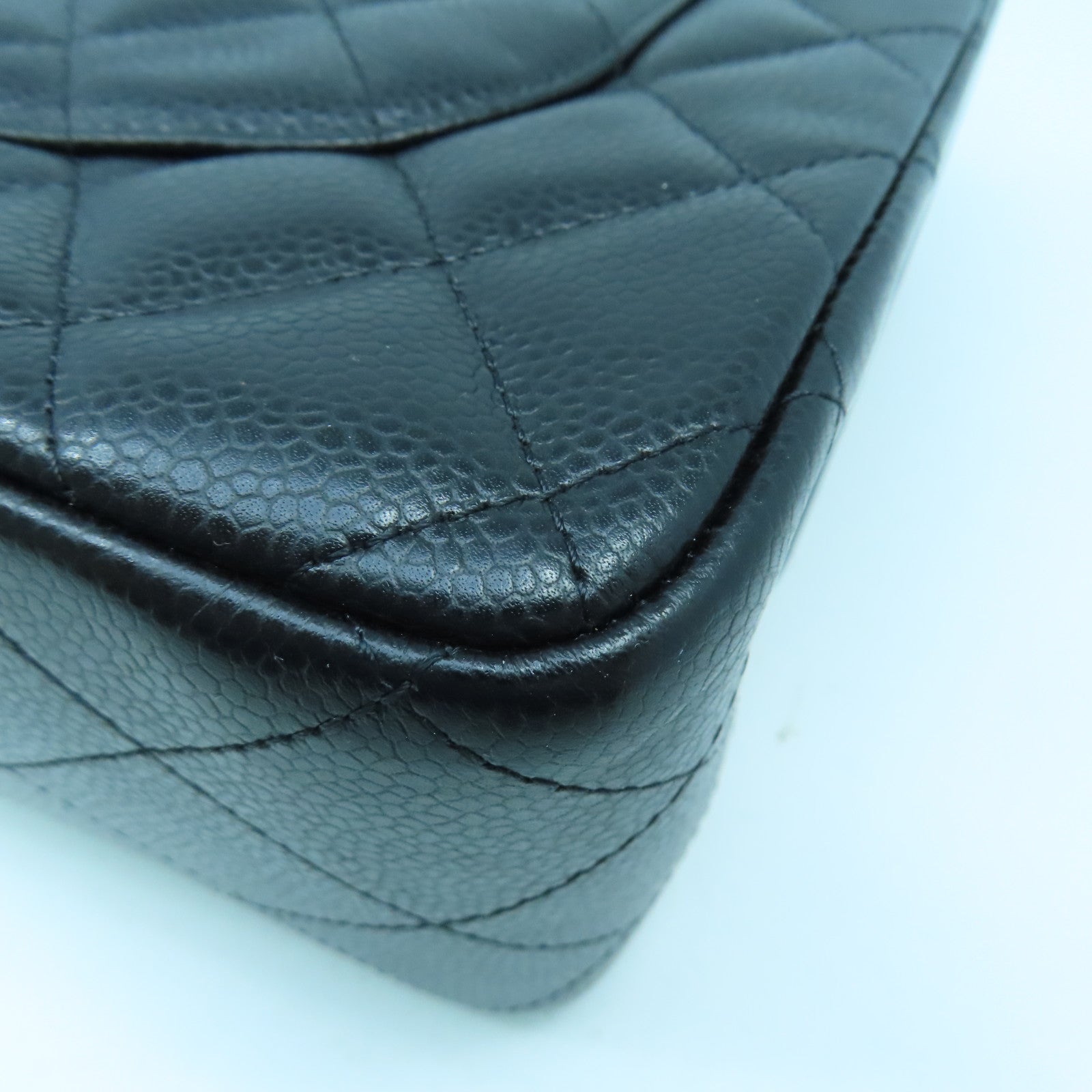 CHANEL 菱格牛皮皮革Chain Shoulder Bag金扣鏈帶肩背袋黑色