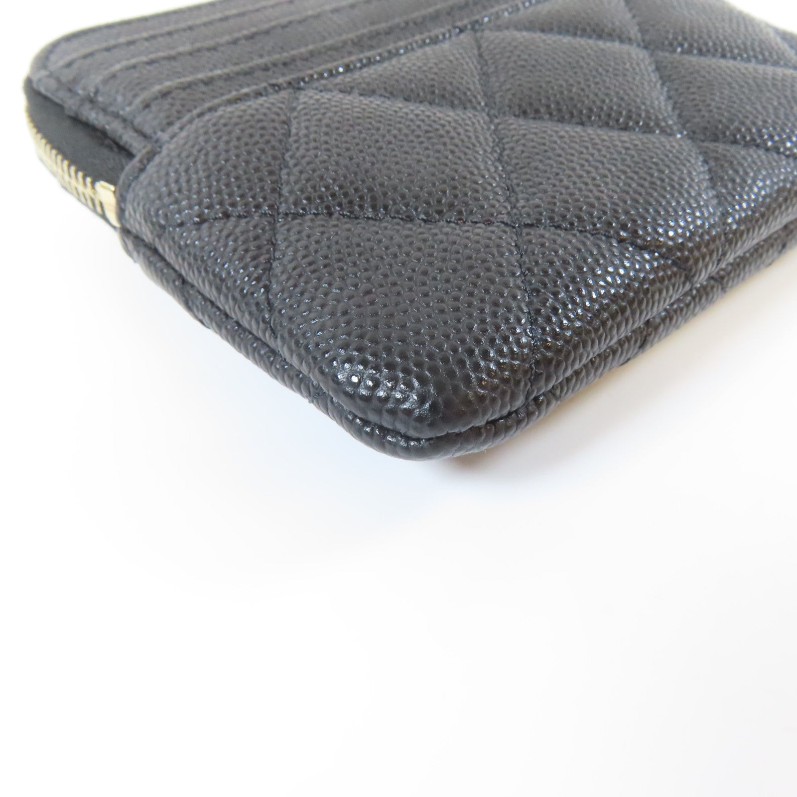 CHANEL 菱格Caviar皮革Coin Case銀扣零錢包黑色