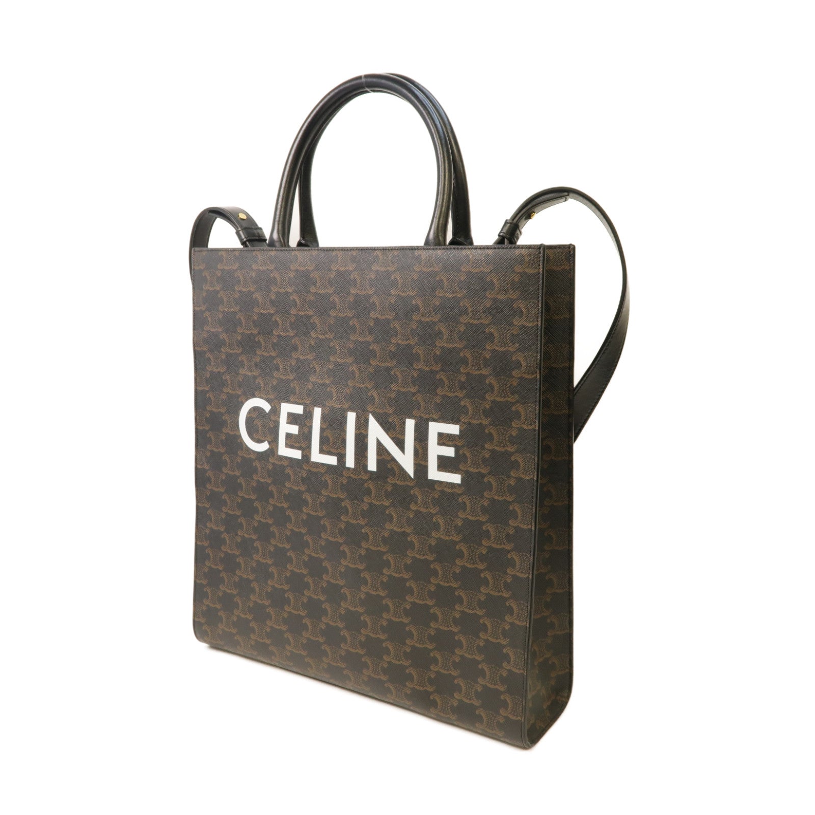 CELINE 塗層帆布Medium Vertical Cabas金扣手挽肩背兩用袋棕色