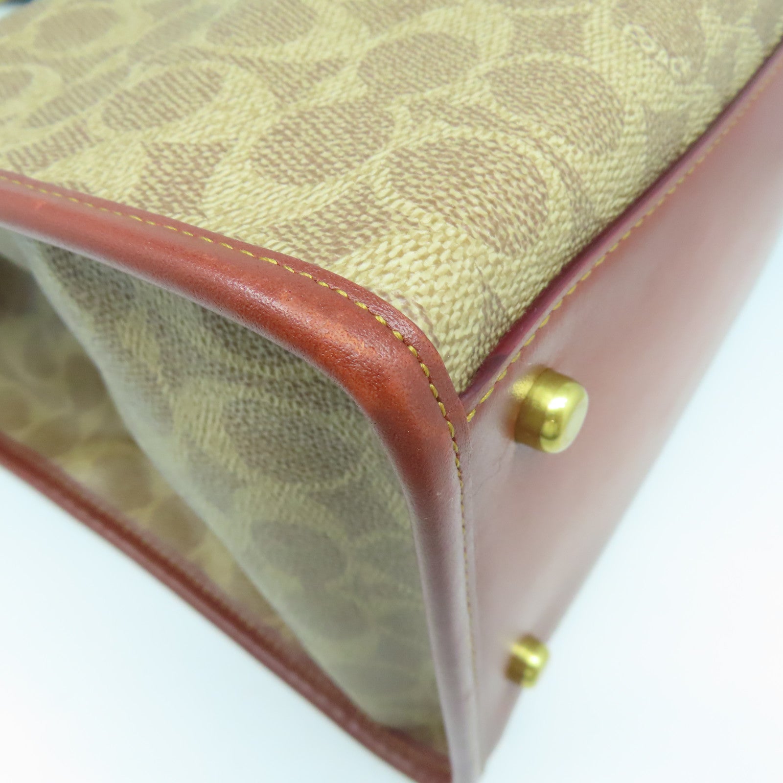 COACH 塗層帆布2 Way Shoulder金扣手挽肩背兩用袋啡色/藍色