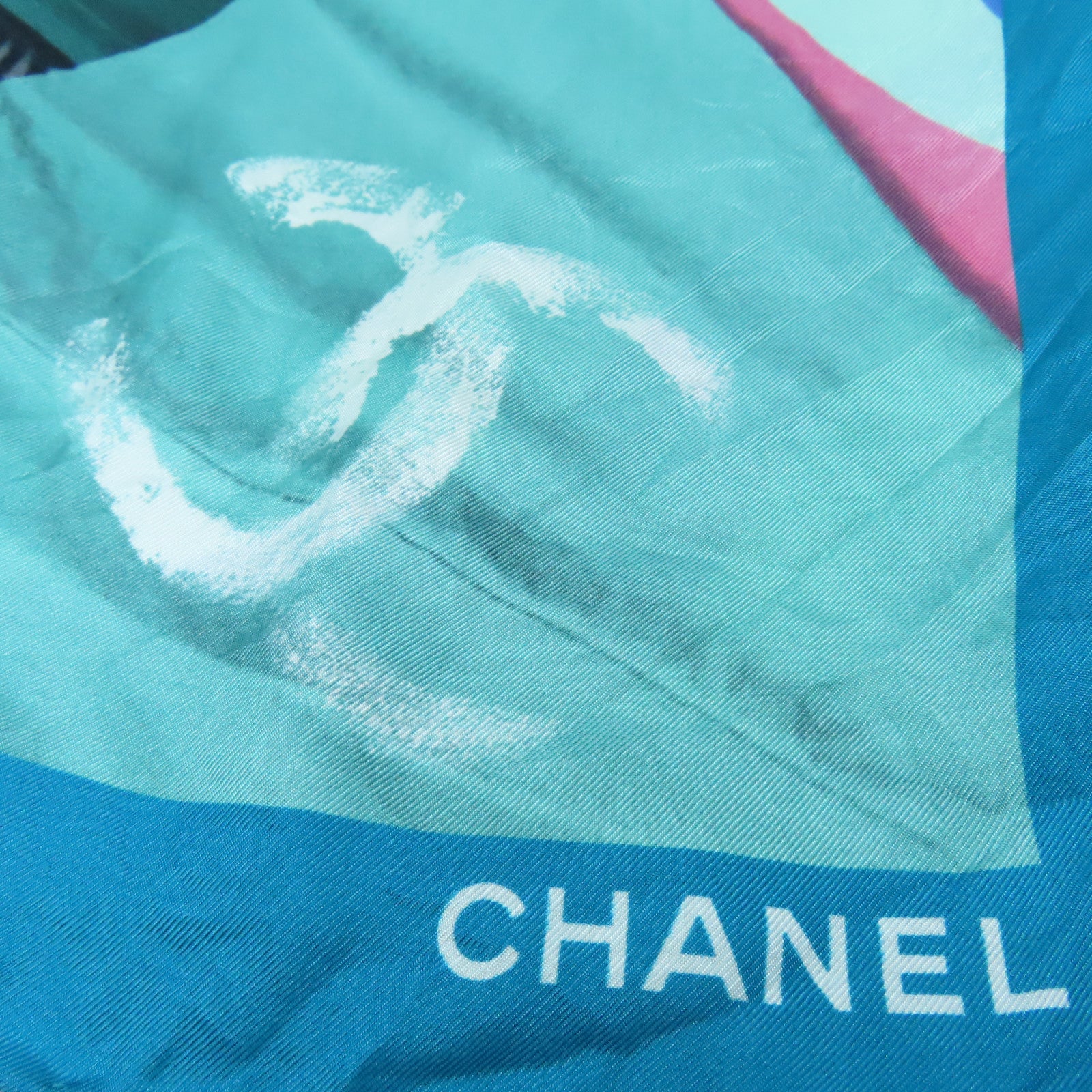 CHANEL 絲質Scarf Silk圍巾綠色/粉紅色/白色