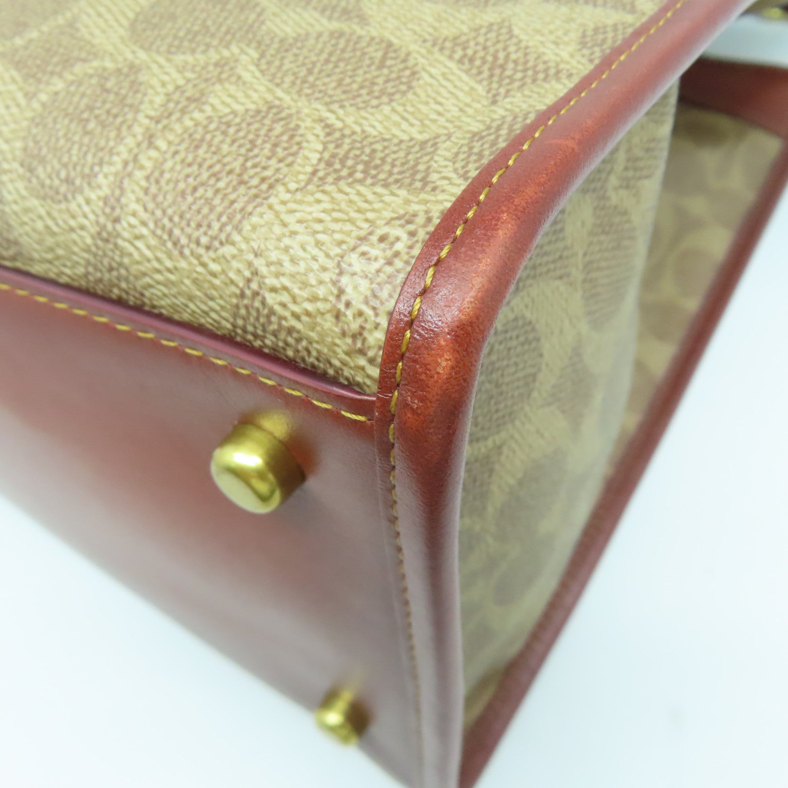COACH 塗層帆布2 Way Shoulder金扣手挽肩背兩用袋啡色/藍色