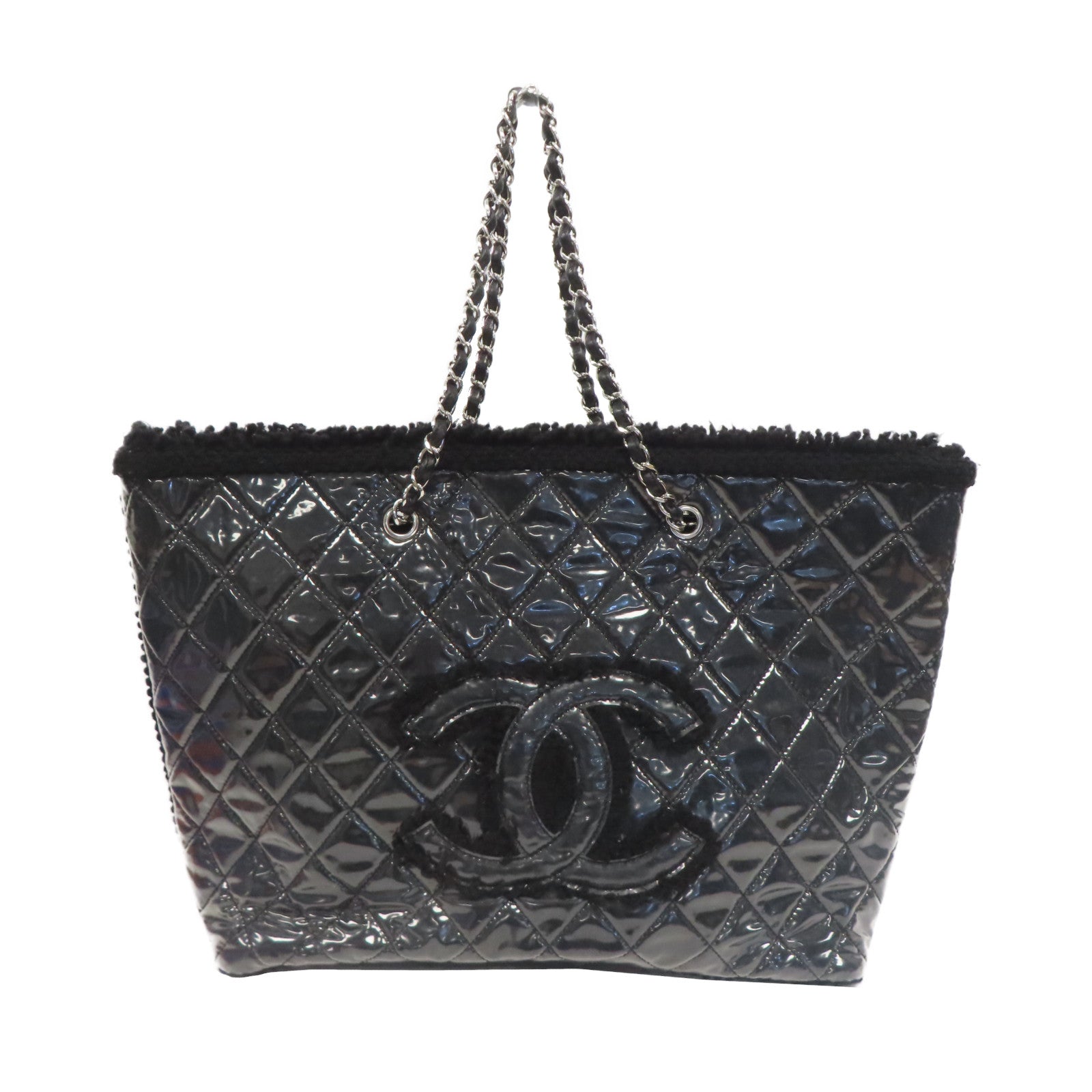 CHANEL 菱格PVC Tote Bag銀扣手挽袋黑色