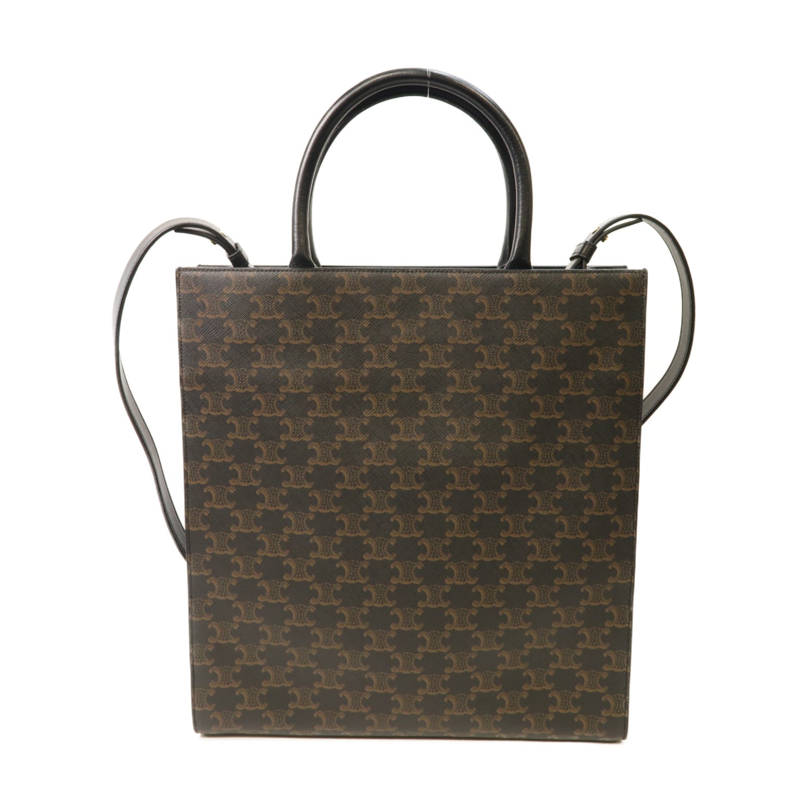 CELINE 塗層帆布Medium Vertical Cabas金扣手挽肩背兩用袋棕色