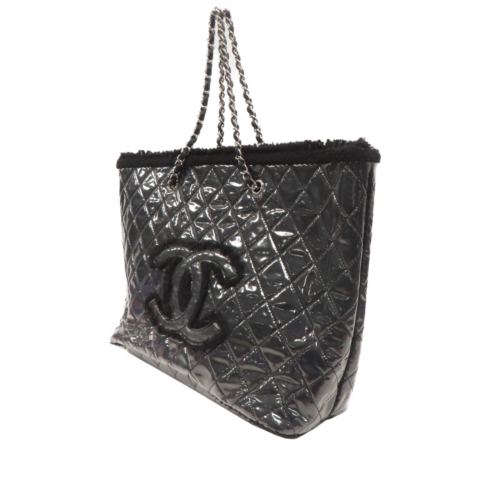 CHANEL 菱格PVC Tote Bag銀扣手挽袋黑色